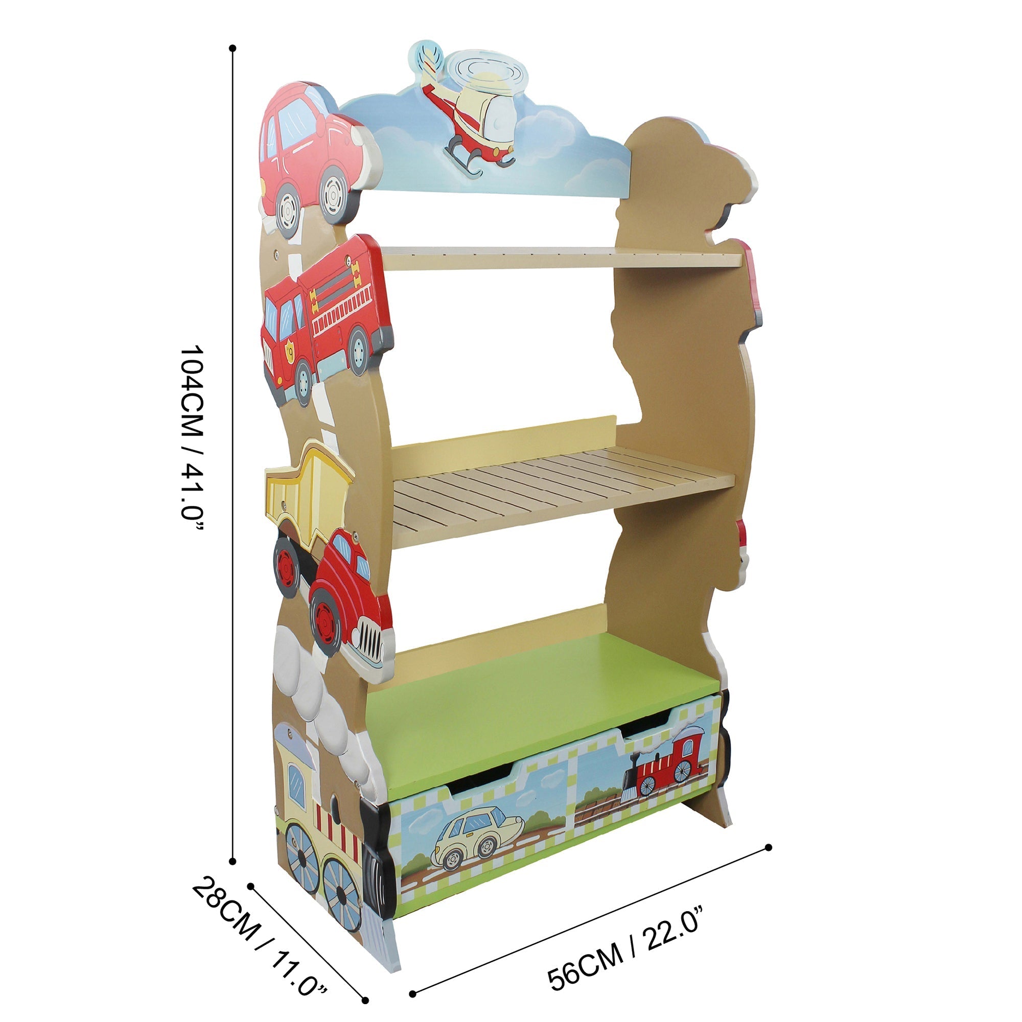  Teamson Kids Fantasy Fields - Toy Furniture -Transportation Bookshelf - Multi-Color - Bonton