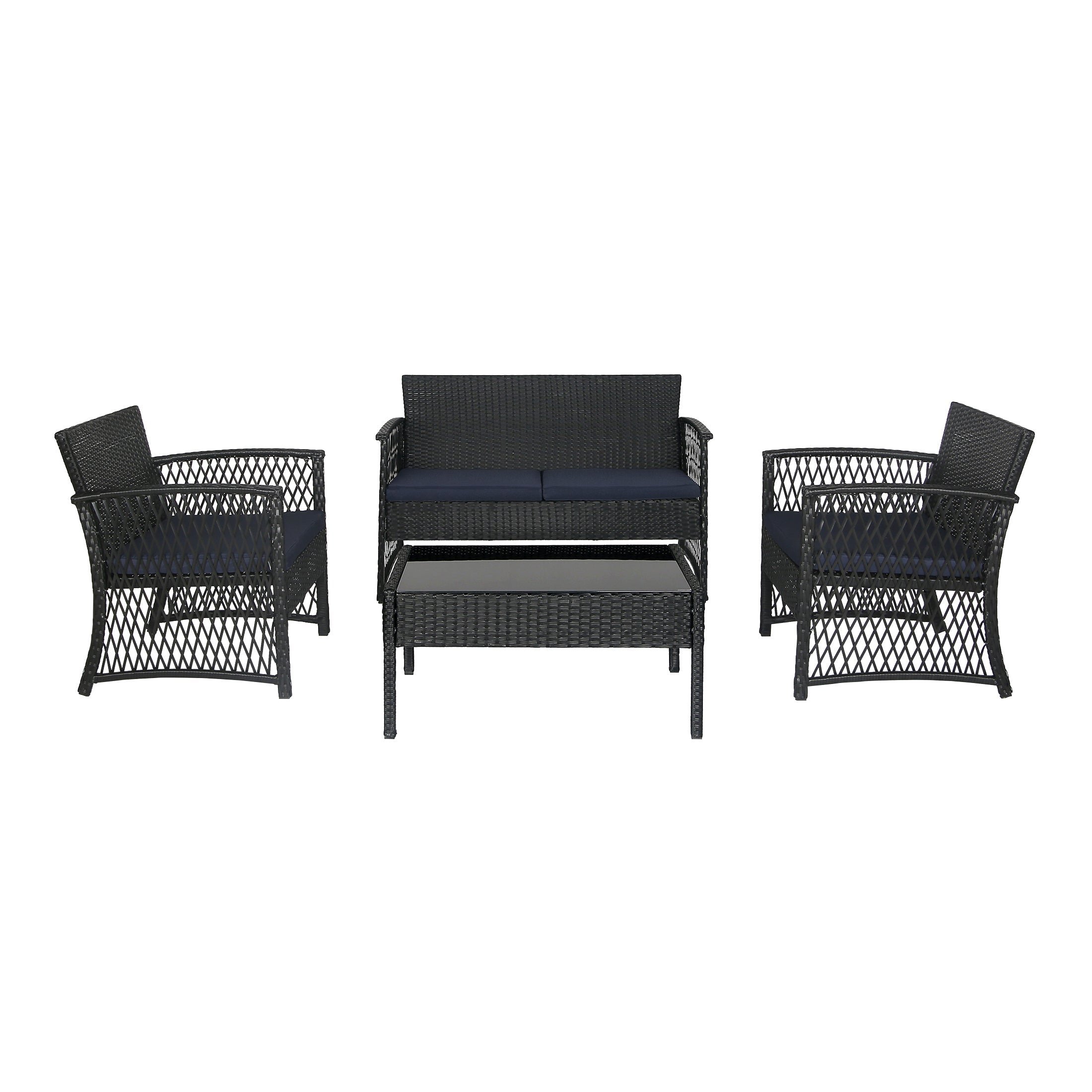  Westin Furniture 4-Piece Outdoor Patio Conversation Set - Black/Navy - Bonton