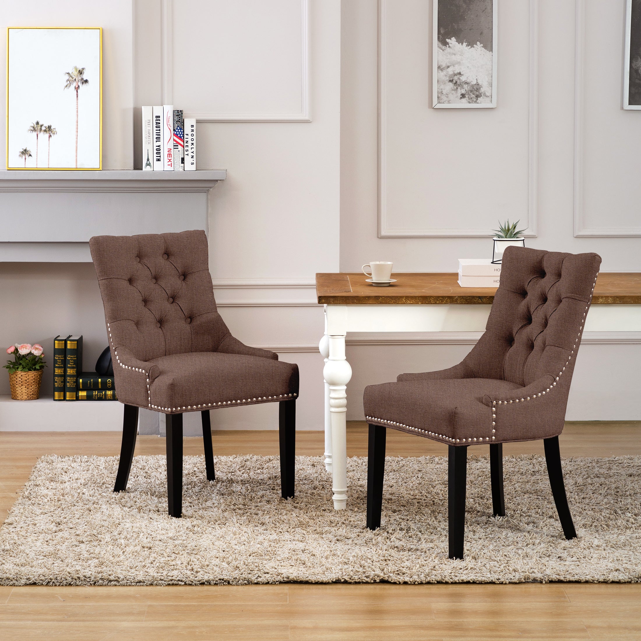  Westin Furniture Upholstered Wingback Button Tufted Dining Chair, Set of 2 - Brown - Bonton