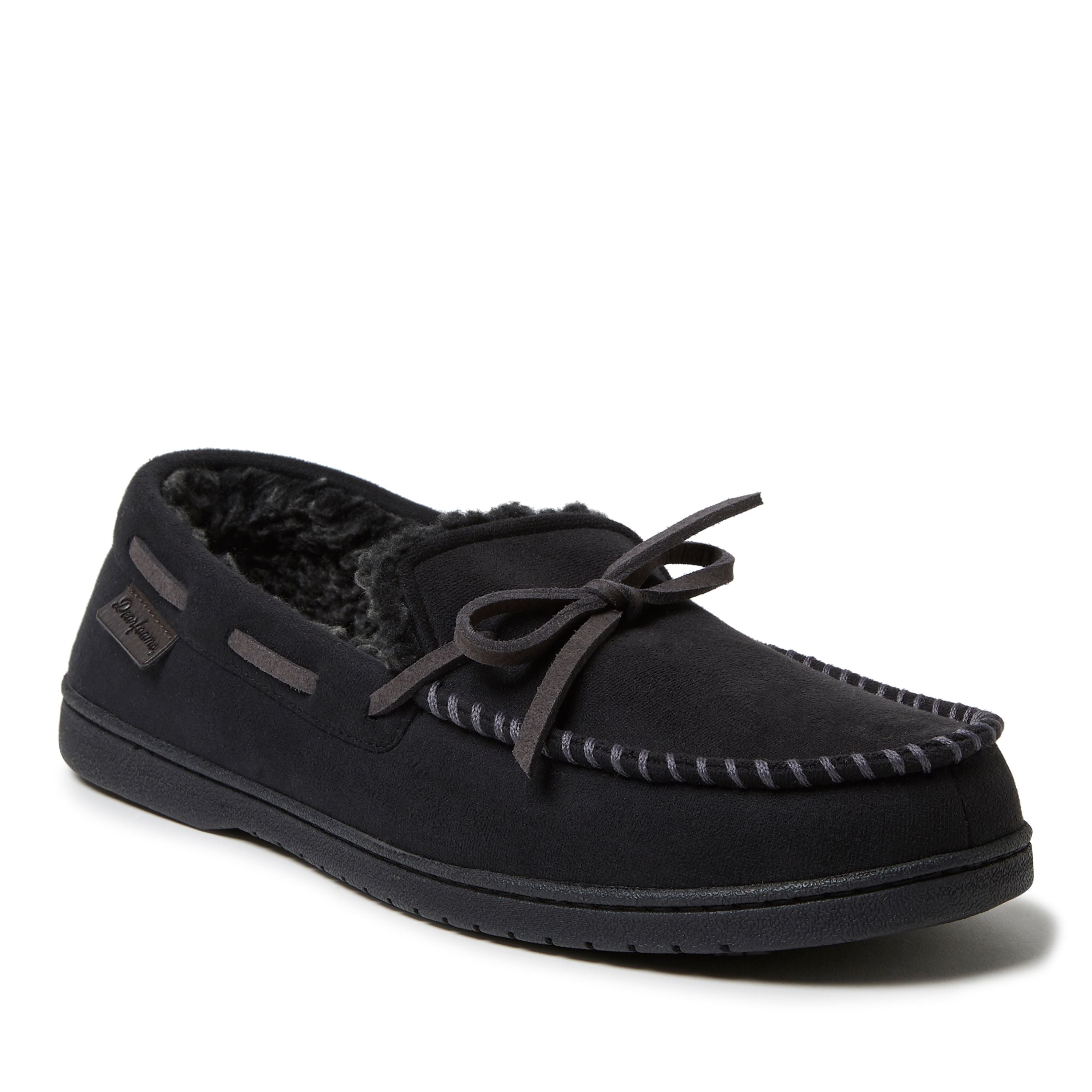  Dearfoams Men's Toby Indoor/Outdoor Microsuede Moccasin Slipper - Black - Bonton