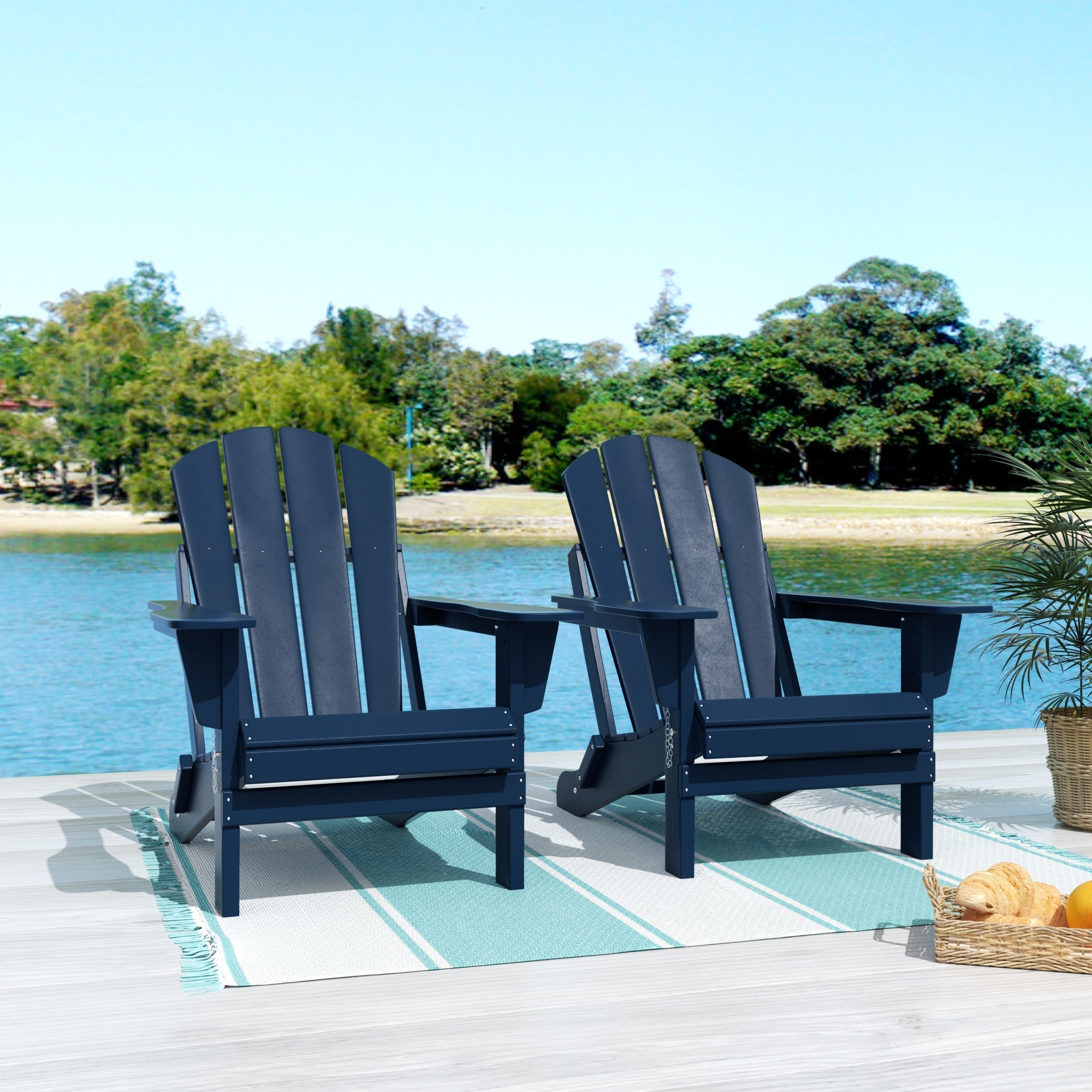  Westin Furniture Outdoor Folding Adirondack Chair, Set of 2 - Black - Bonton