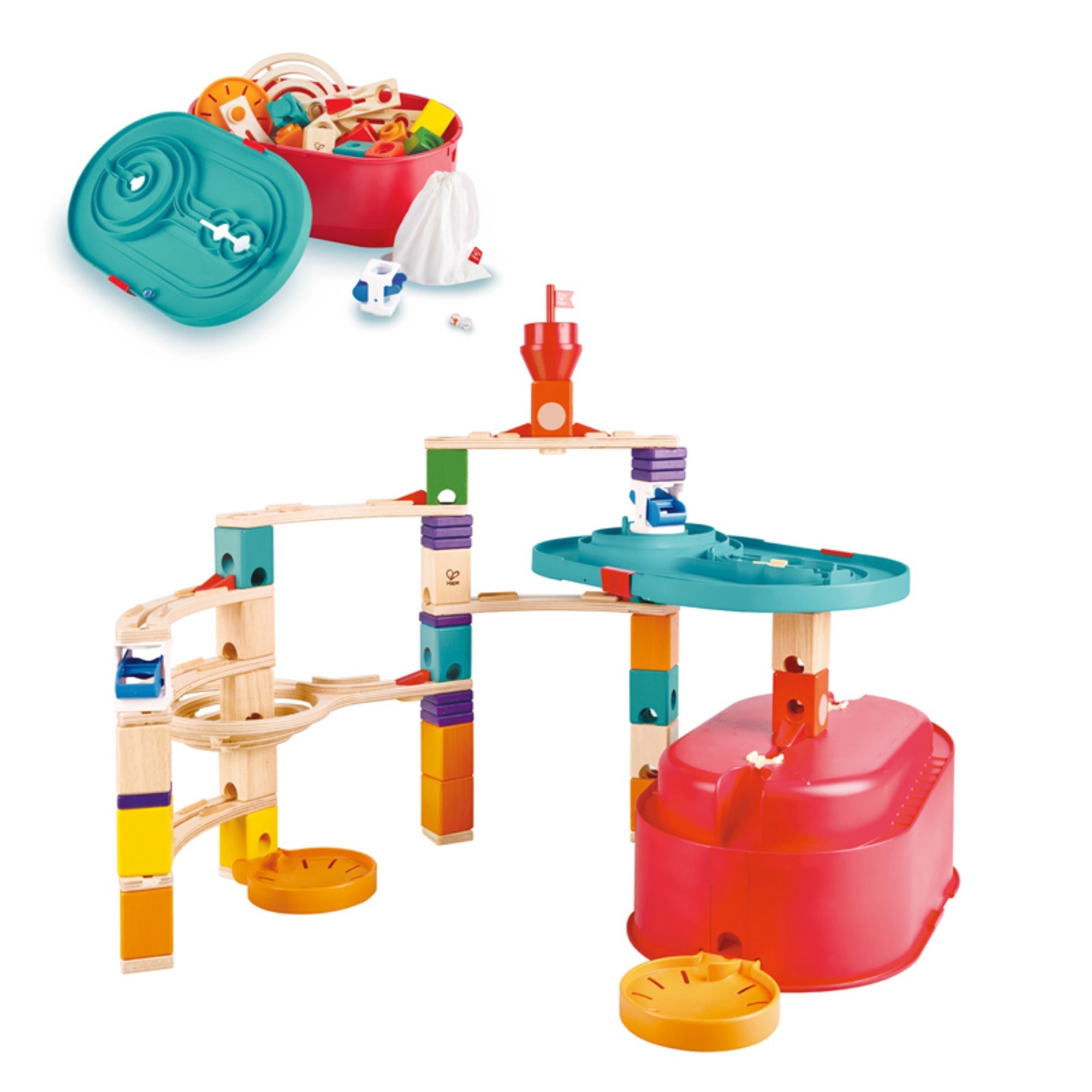  Hape Quadrilla Stack Track Bucket Wooden Marble Run Construction - Multi - Bonton