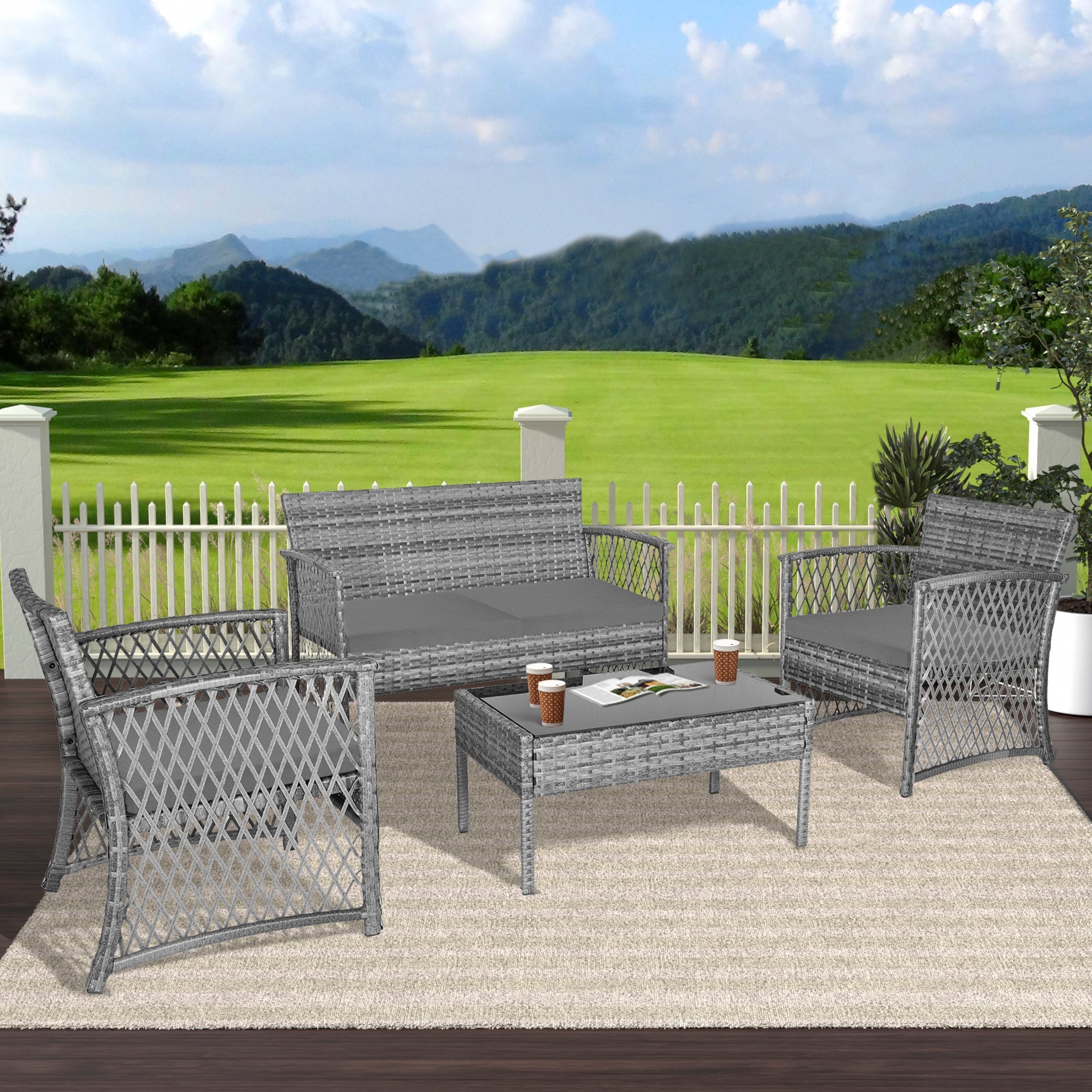  Westin Furniture 4-Piece Outdoor Patio Conversation Set - Coffee/Orange - Bonton