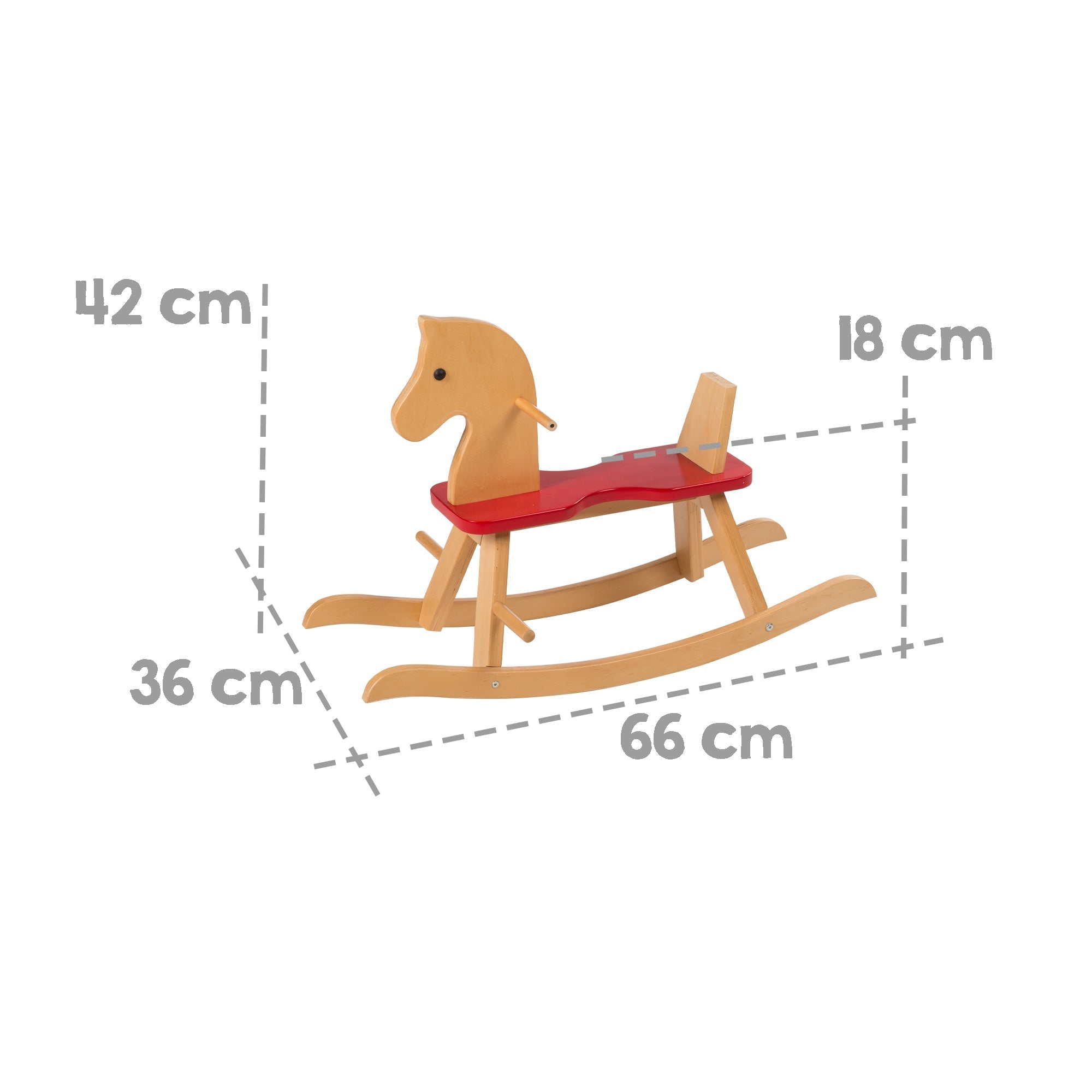  Roba-Kids Wooden Ride-on Rocking Horse in Neutral/Red, 55 Lb Capacity - Multi - Bonton