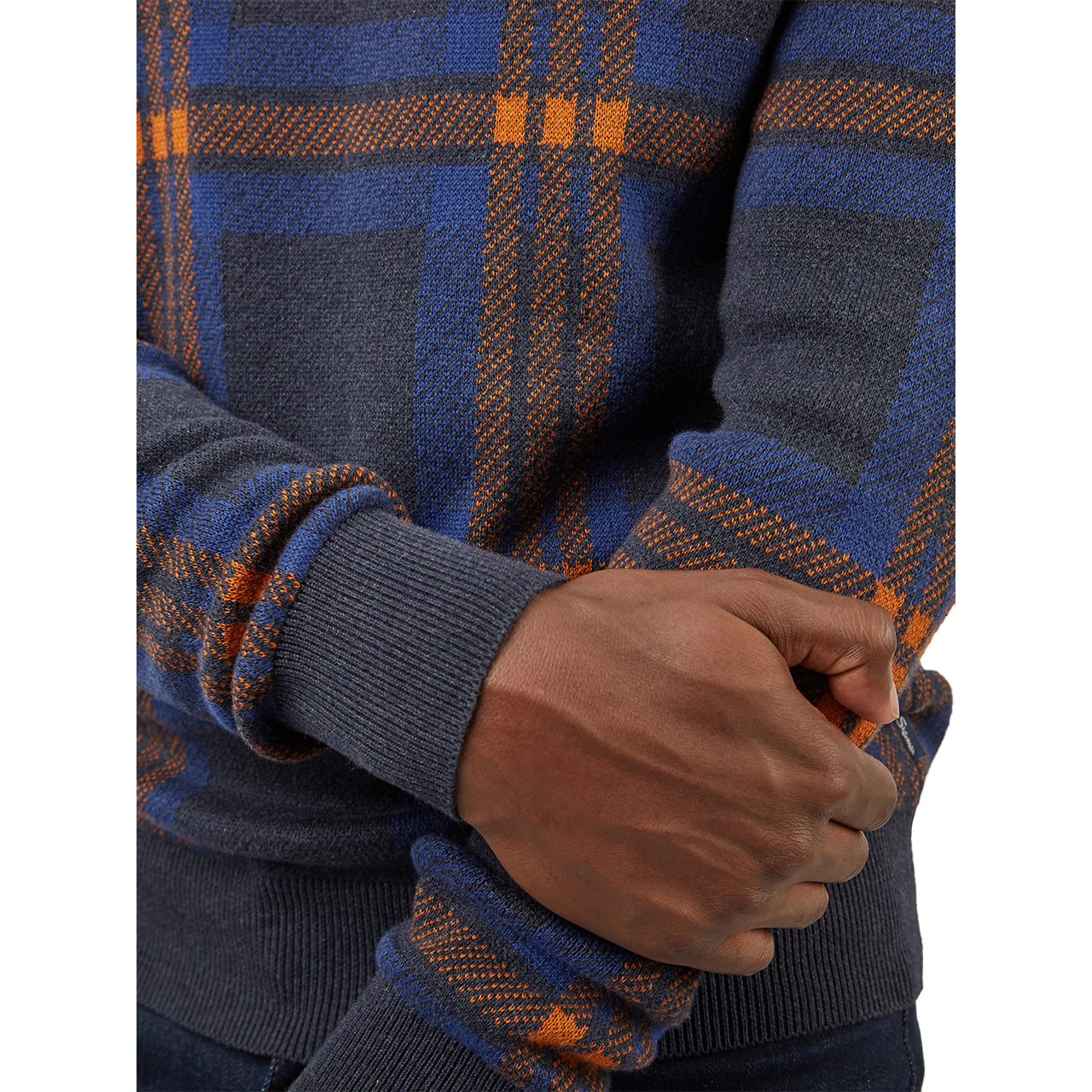  Ben Sherman Jacquard Check Crew Neck Sweater - Dark Navy - Bonton