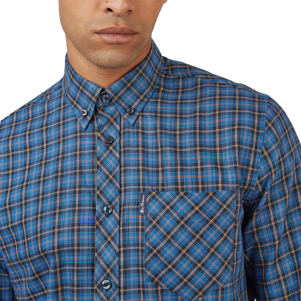  Ben Sherman House Tartan Buttondown Shirt with Long Sleeves - Cobalt - Bonton