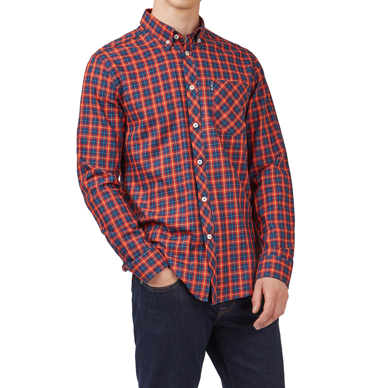  Ben Sherman House Tartan Buttondown Shirt with Long Sleeves - Cobalt - Bonton