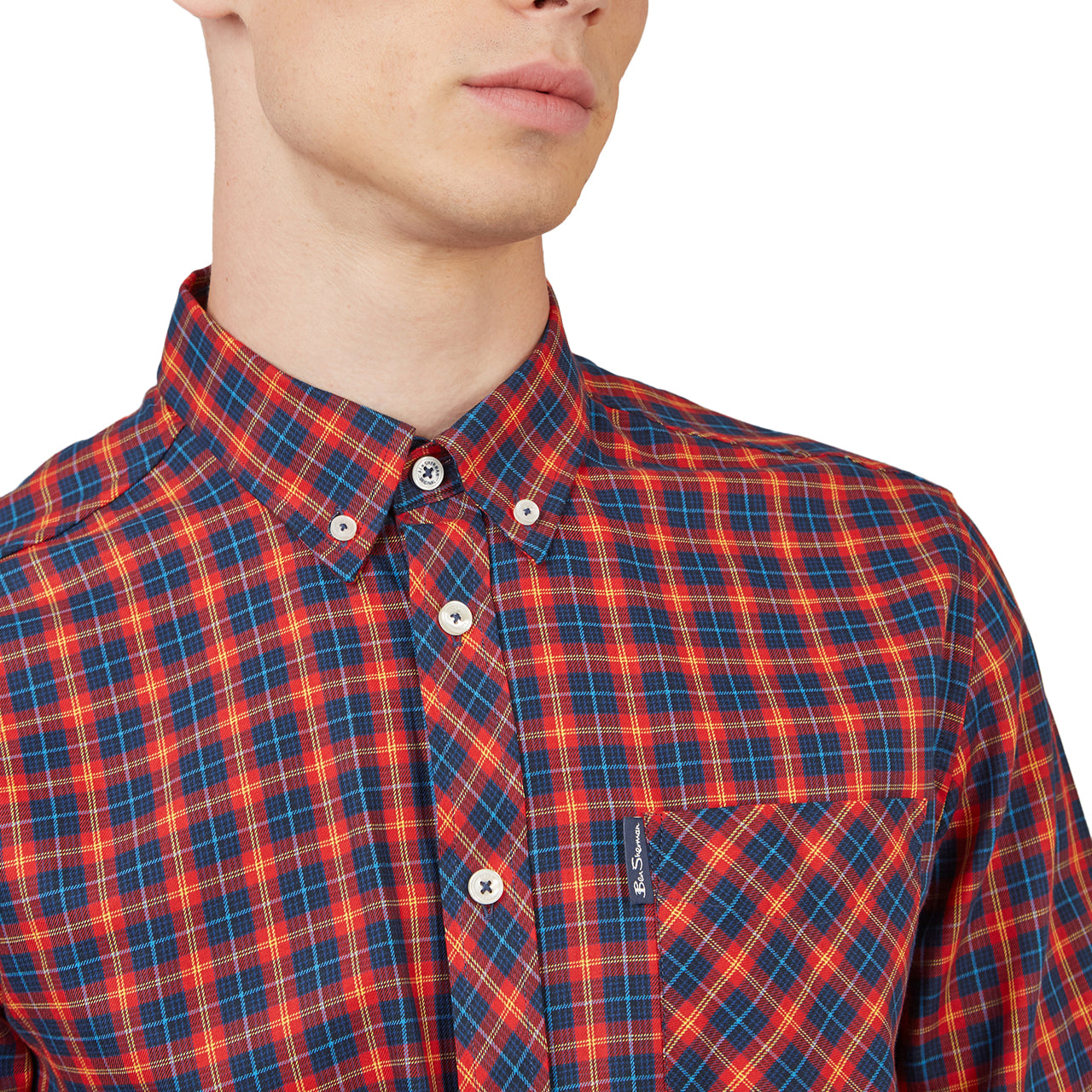  Ben Sherman House Tartan Buttondown Shirt with Long Sleeves - Cobalt - Bonton