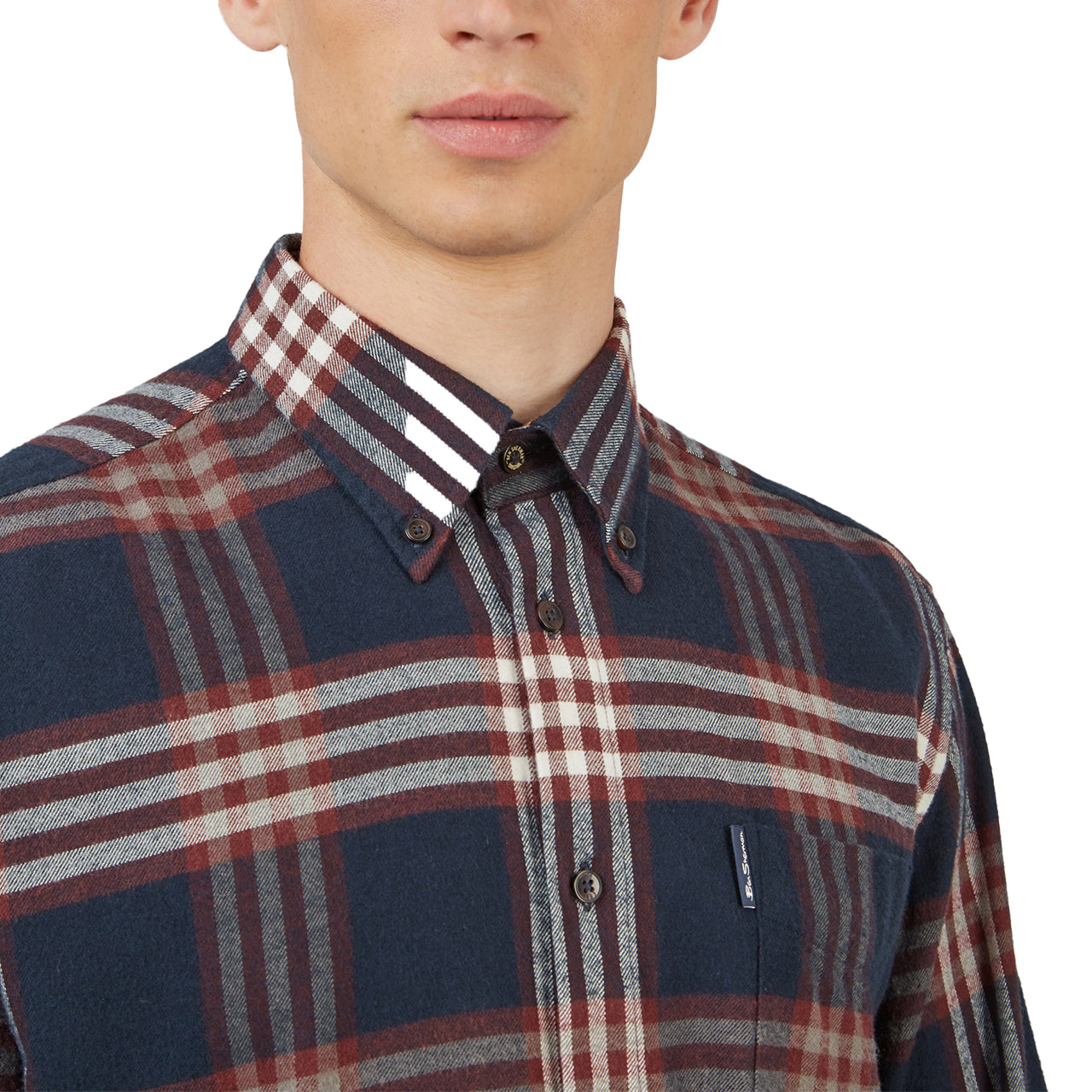  Ben Sherman Long Sleeve Oversized Brushed Check Buttondown Shirt - Midnight - Bonton