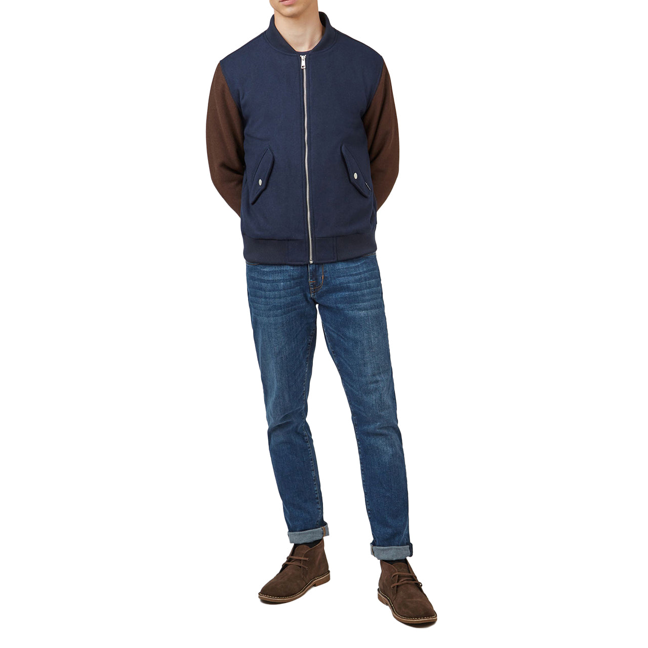  Ben Sherman Color Block Wool Bomber - Midnight - Bonton