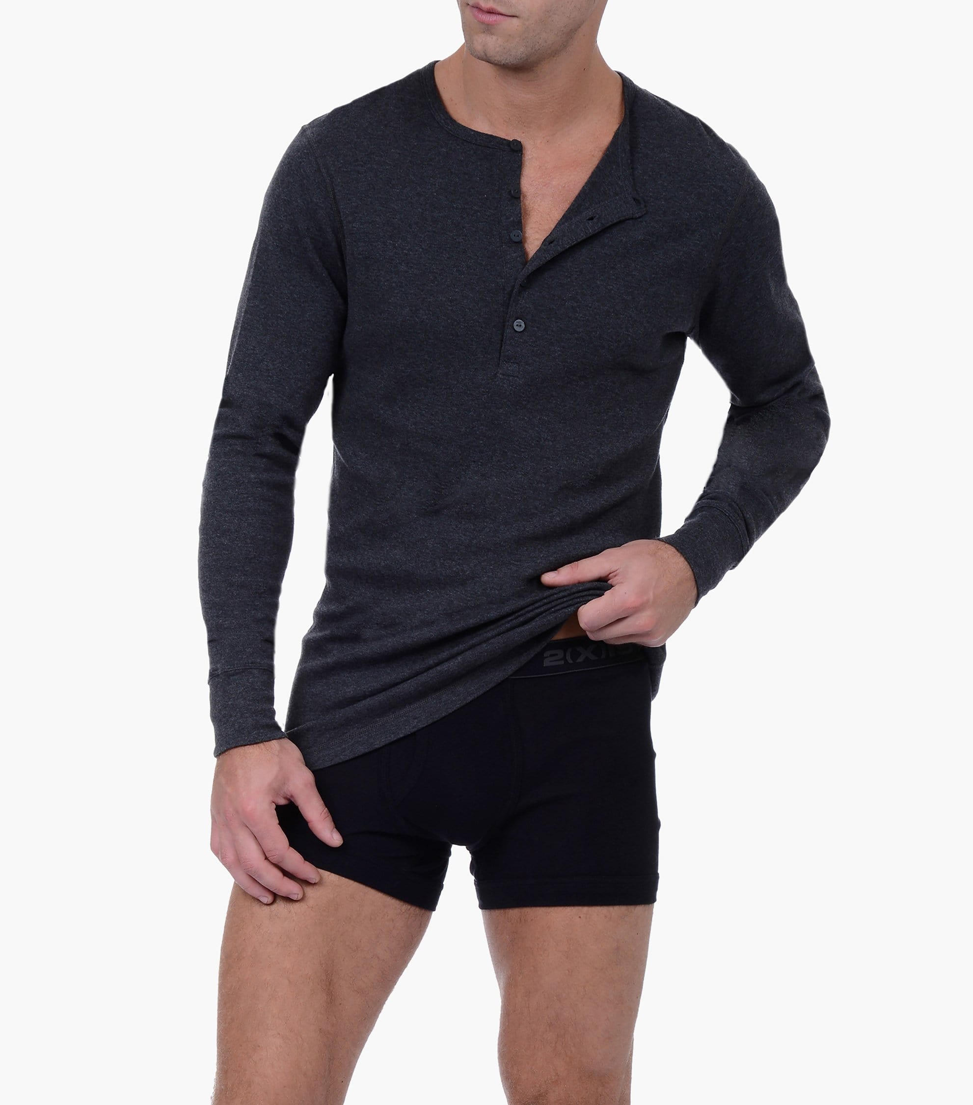  2xist Cotton Long Sleeve Henley - Black - Bonton