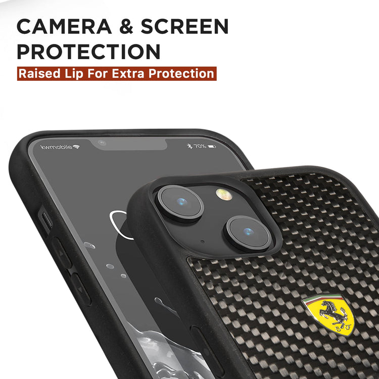 iPhone 14 Plus - PC/TPU Red Bimaterial Case Carbon And Polycarbonate With Silver Stripe - Ferrari2