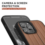 iPhone 14 Pro - Leather Brown Case Embossed Stripes With Yellow Shield Logo - Ferrari2