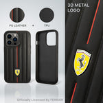 iPhone 14 Pro - Leather Black Case Embossed Stripes With Yellow Shield Logo - Ferrari2
