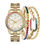 Rainbow Crystal Bezel Analog Watch-Matching Bracelet Set