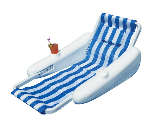 66" Sunchaser Blue and White Striped Sling Back Floating Lounge Chair