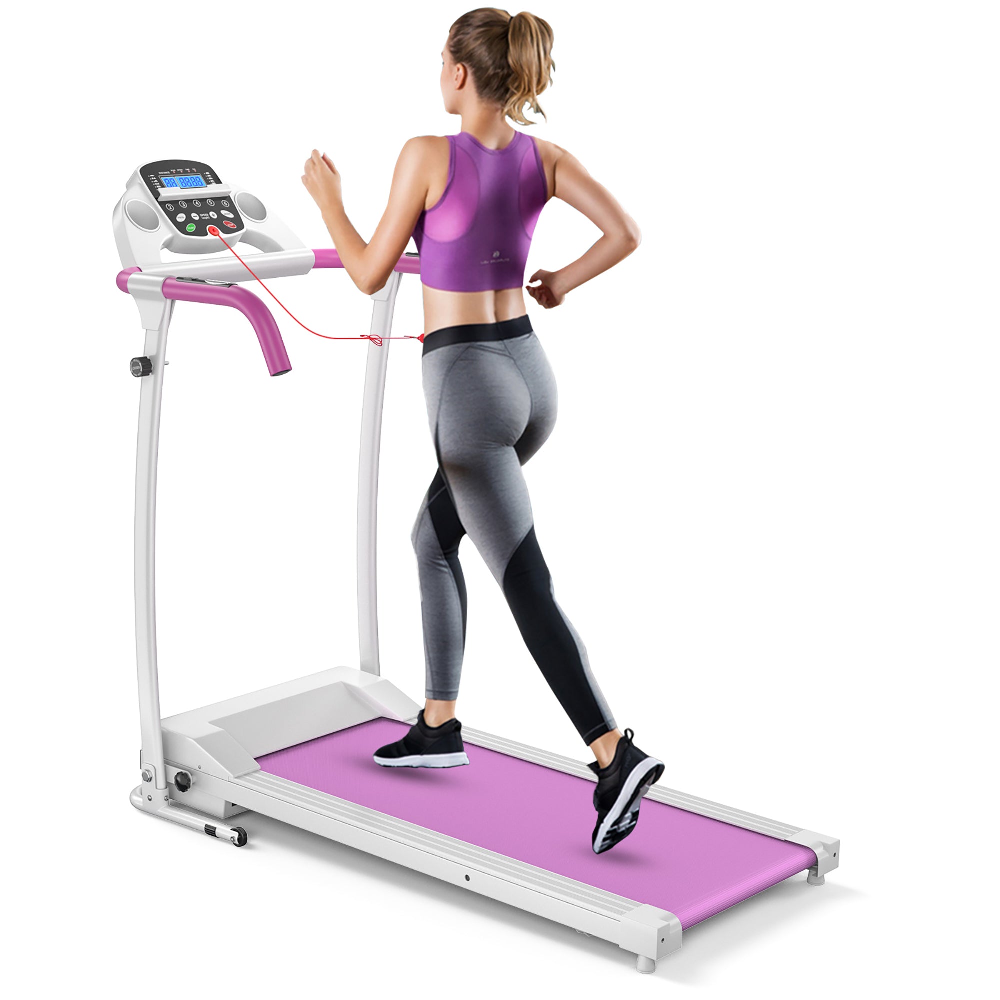  800W Folding Treadmill Electric /Support Motorized Power Running Fitness Machine - Pink - Bonton