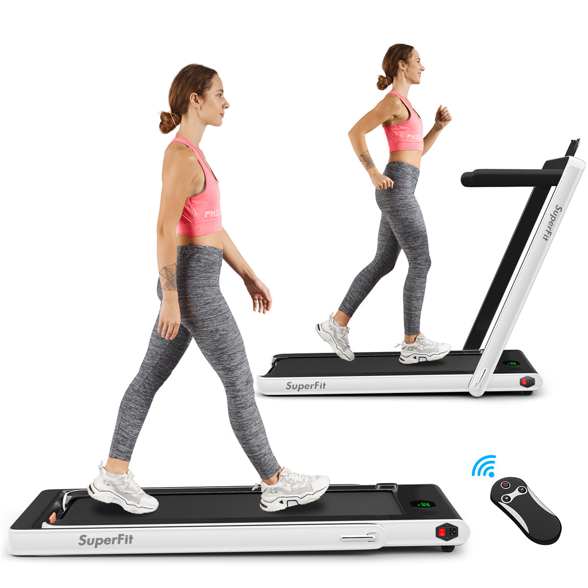  2.25 Horsepower 2 in 1 Folding Treadmill with  APP Speaker Remote Control - White - Bonton