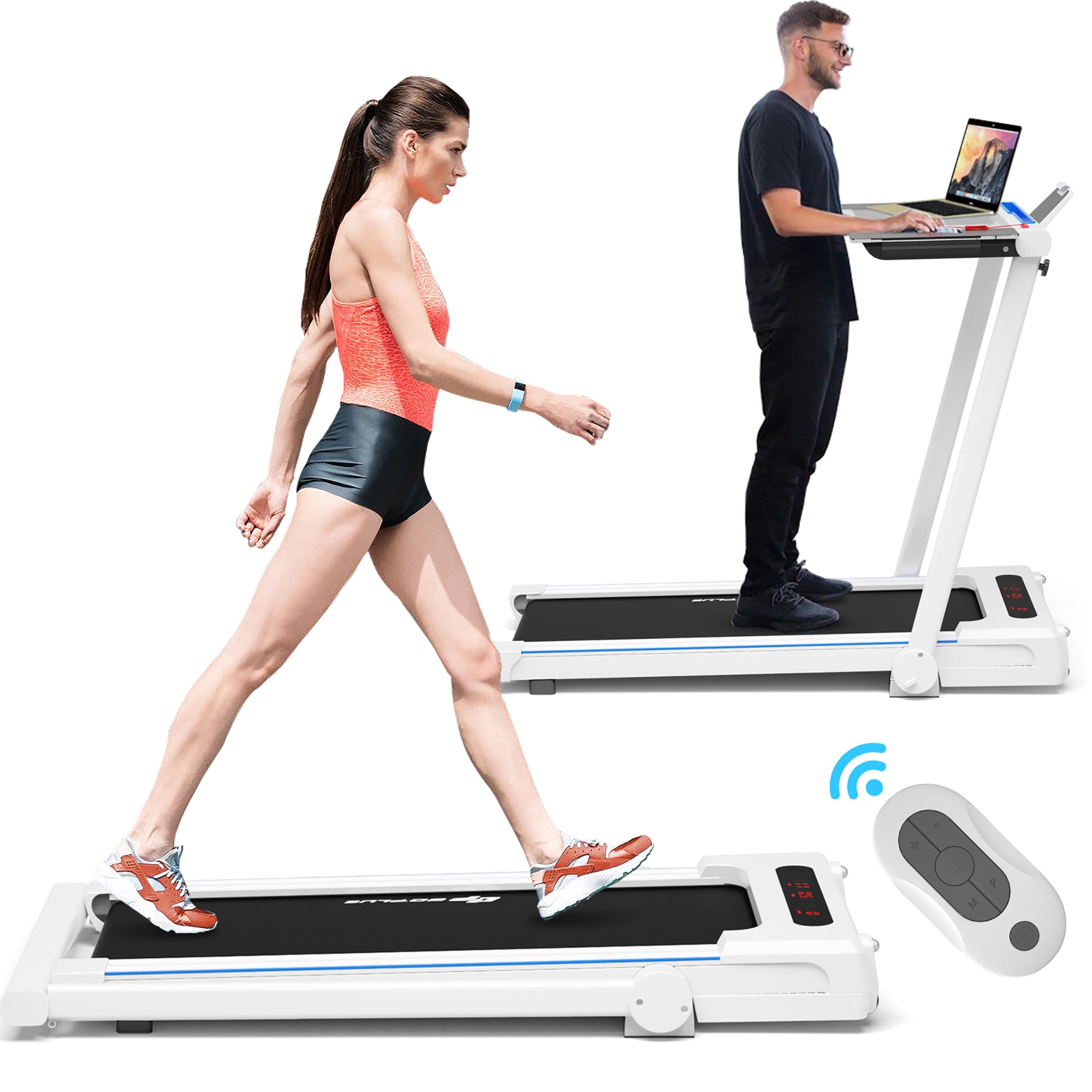  2.25 Horsepower 3-in-1 Folding Treadmill with Table Speaker Remote Home Office - White - Bonton