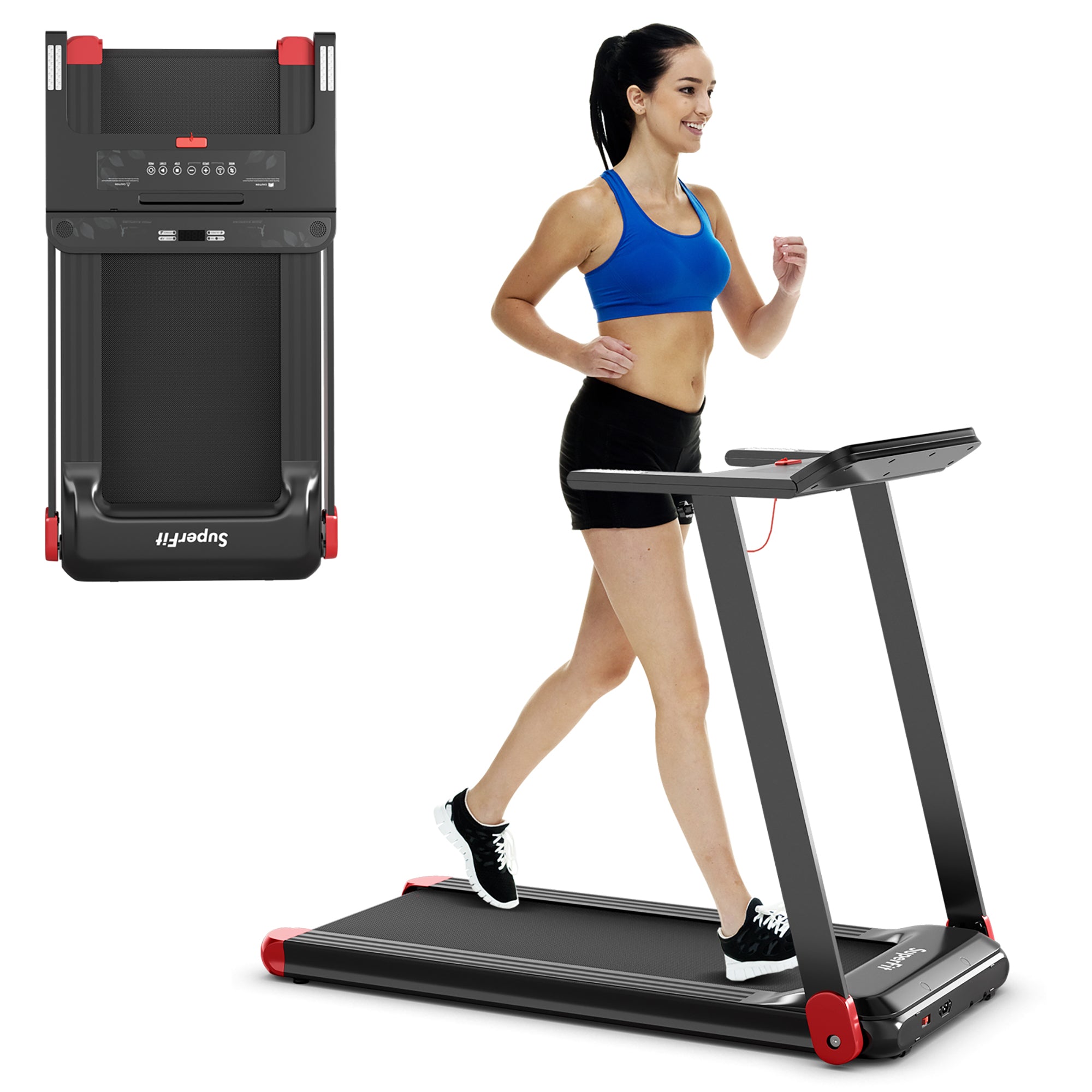  Folding Electric Treadmill Compact Walking Running Machine with APP Control Speaker - Red - Bonton