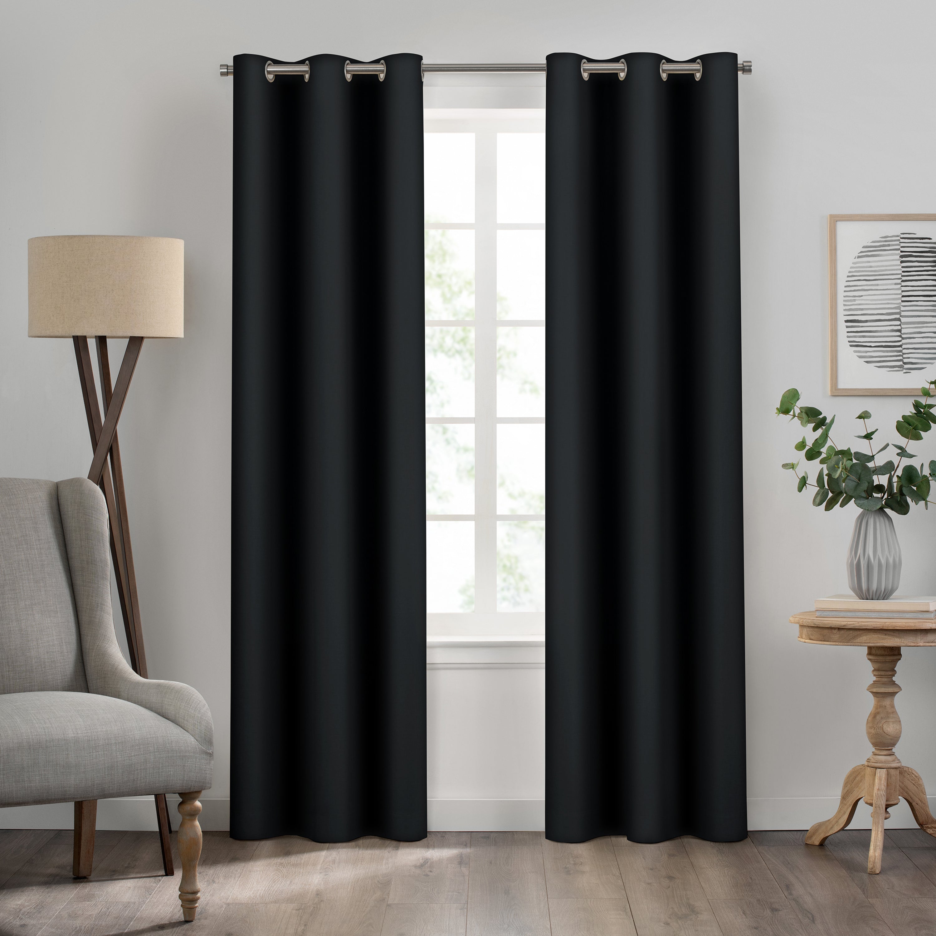  Eclipse Kendall Thermaback Blackout Grommet Curtain Panel - Black - Bonton