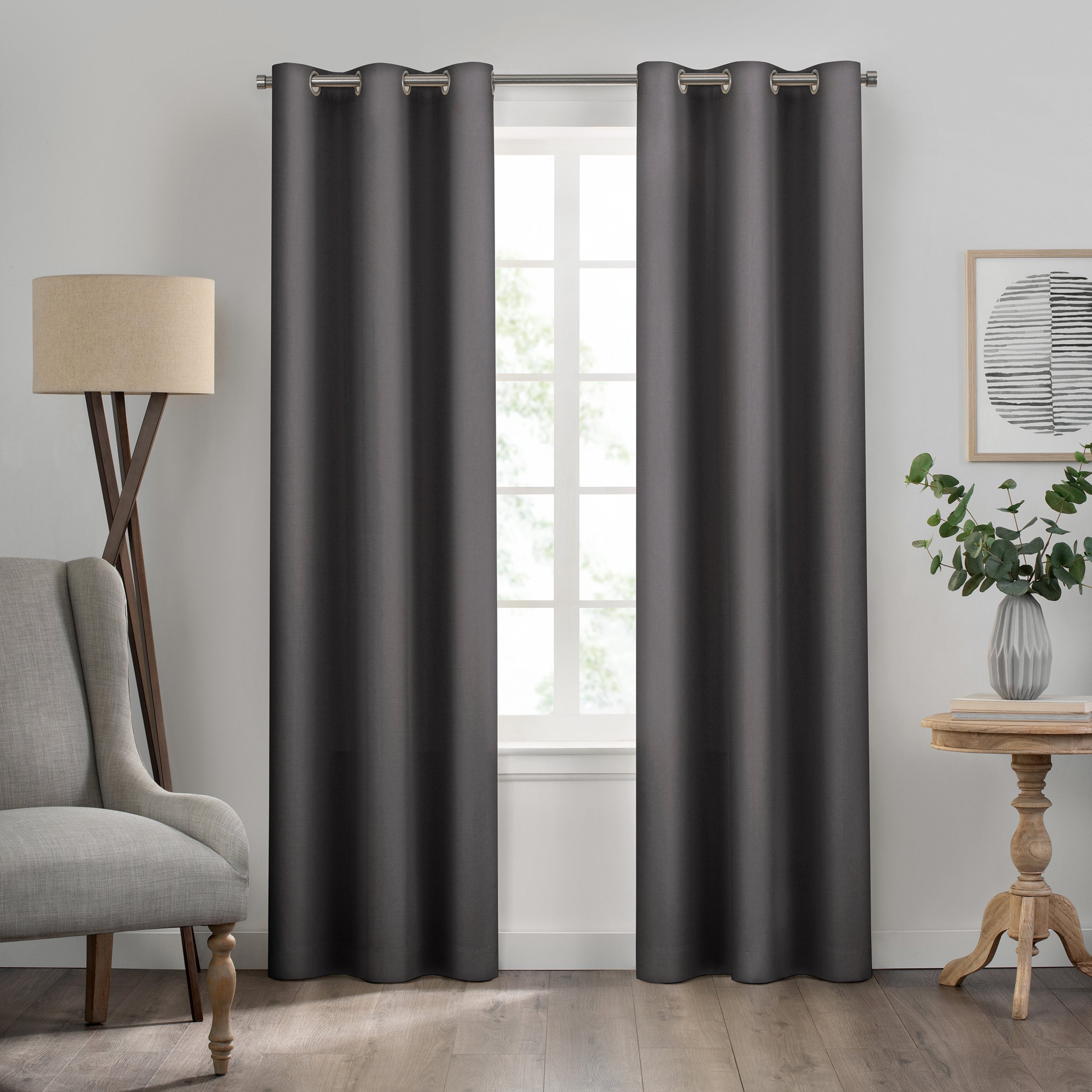  Eclipse Kendall Thermaback Blackout Grommet Curtain Panel - Charcoal - Bonton