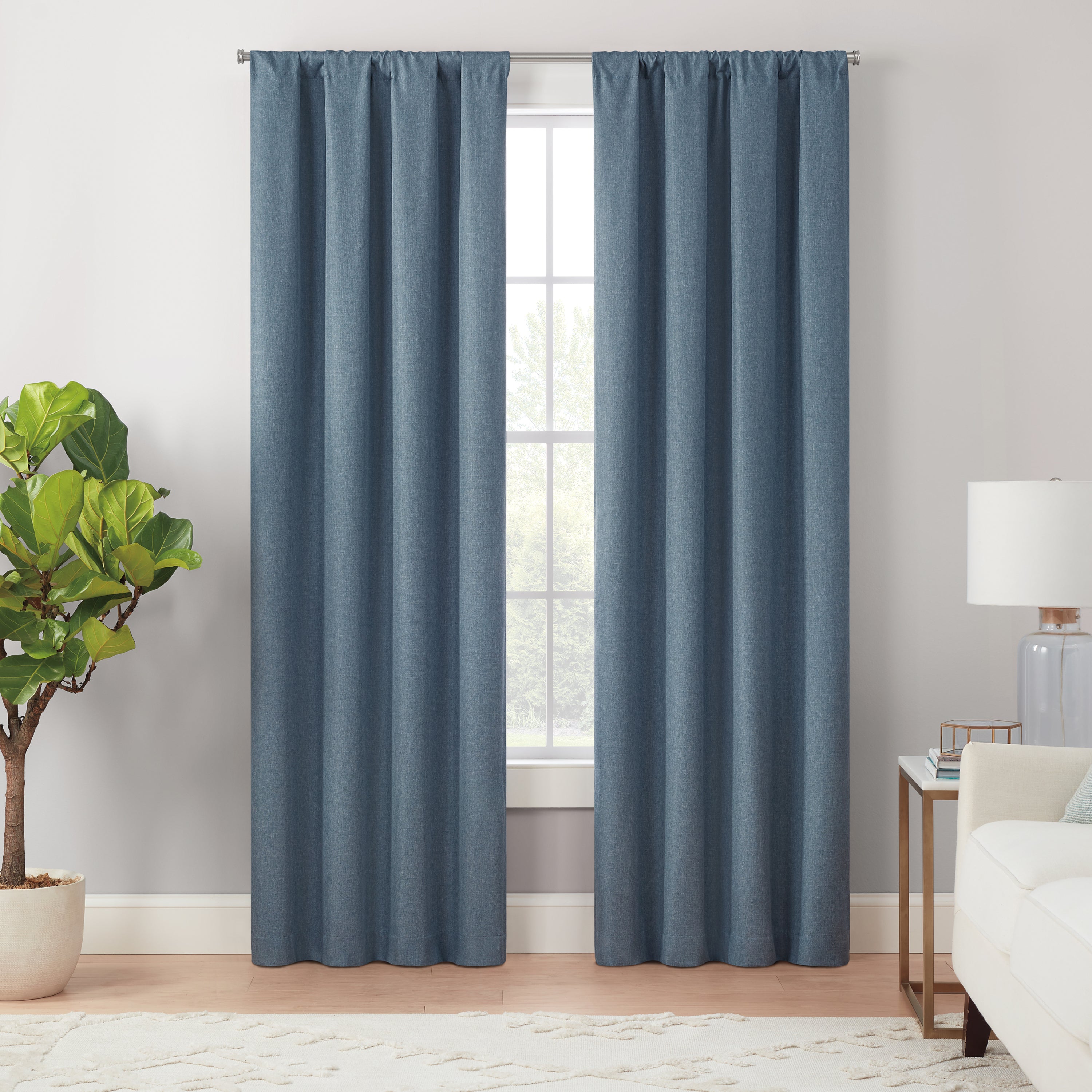  Magnitech Cannes Rod Pocket Blackout Curtain Panel - Denim Blue - Bonton