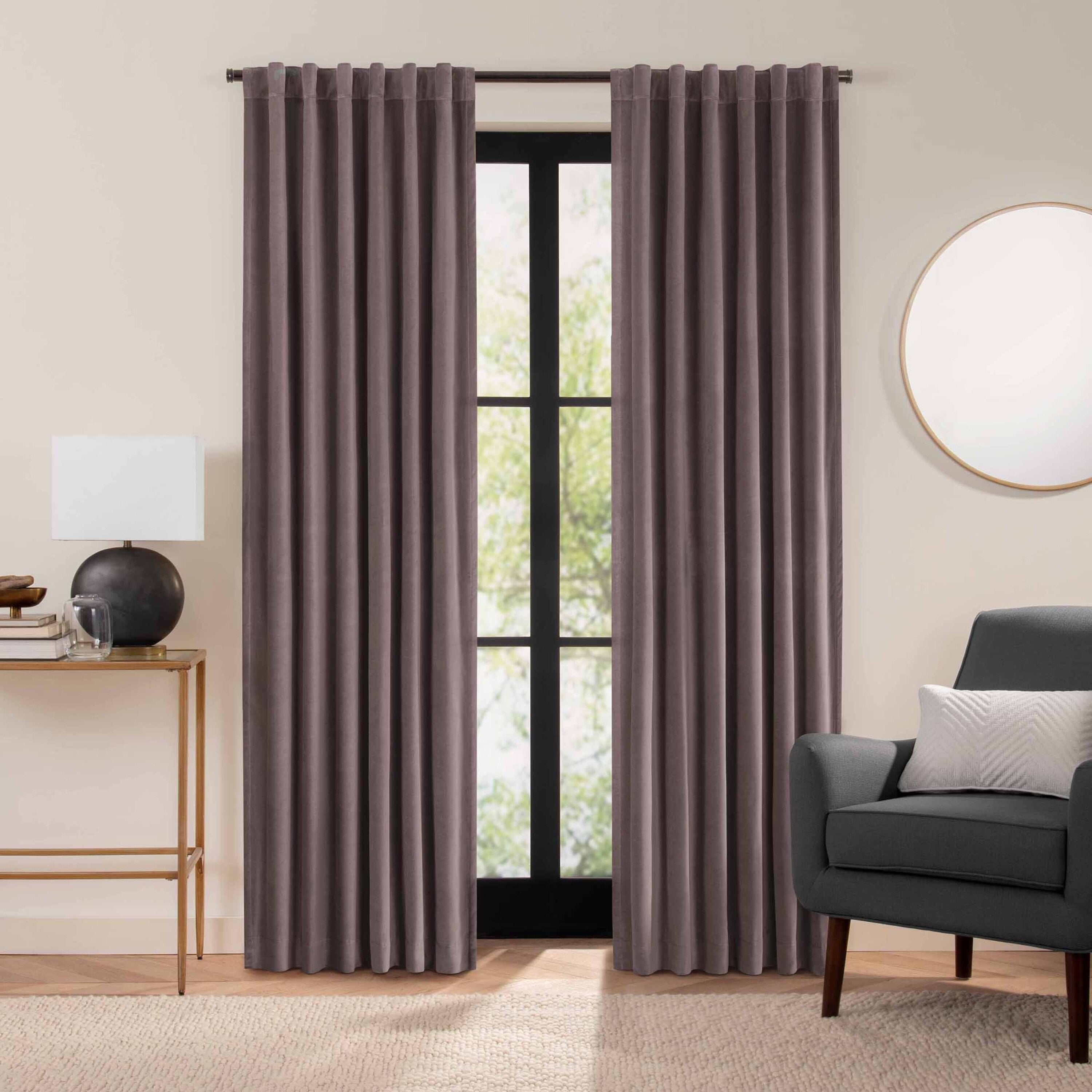  Velvet Blackout Rod Pocket Curtain Panel - Truffle - Bonton