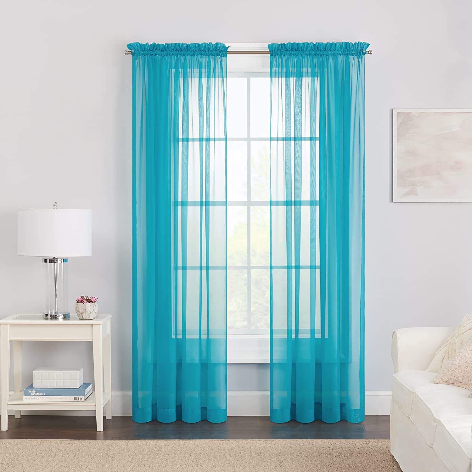  Pairs to Go Victoria Voile Sheer Rod Pocket Panel Pair - Turquoise - Bonton