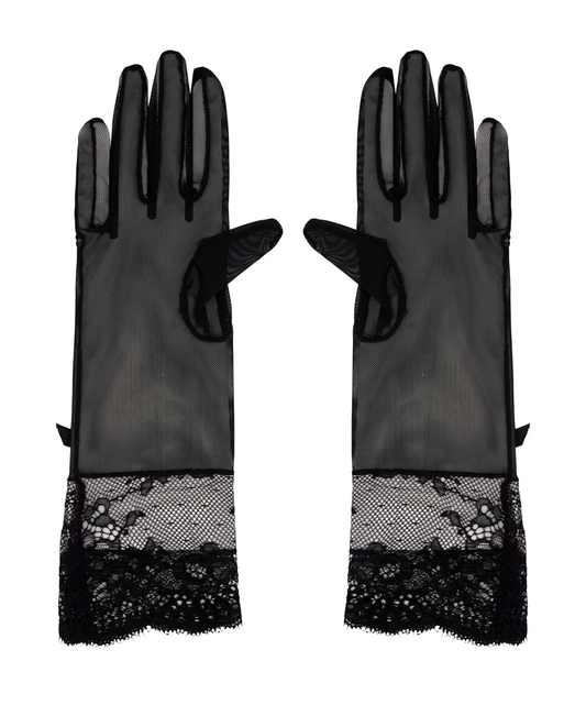 LECHERY MESH GLOVES WITH LACE DETAIL & BOW