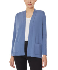 Open Front Ribbed Blue Icon Cardigan