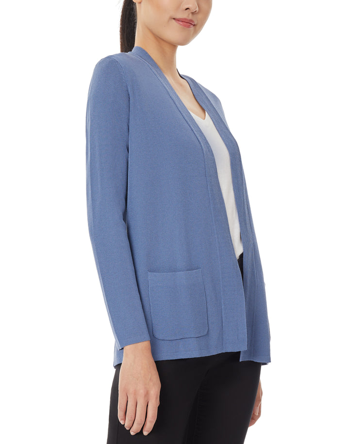 Open Front Ribbed Blue Icon Cardigan