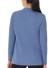 Open Front Ribbed Blue Icon Cardigan