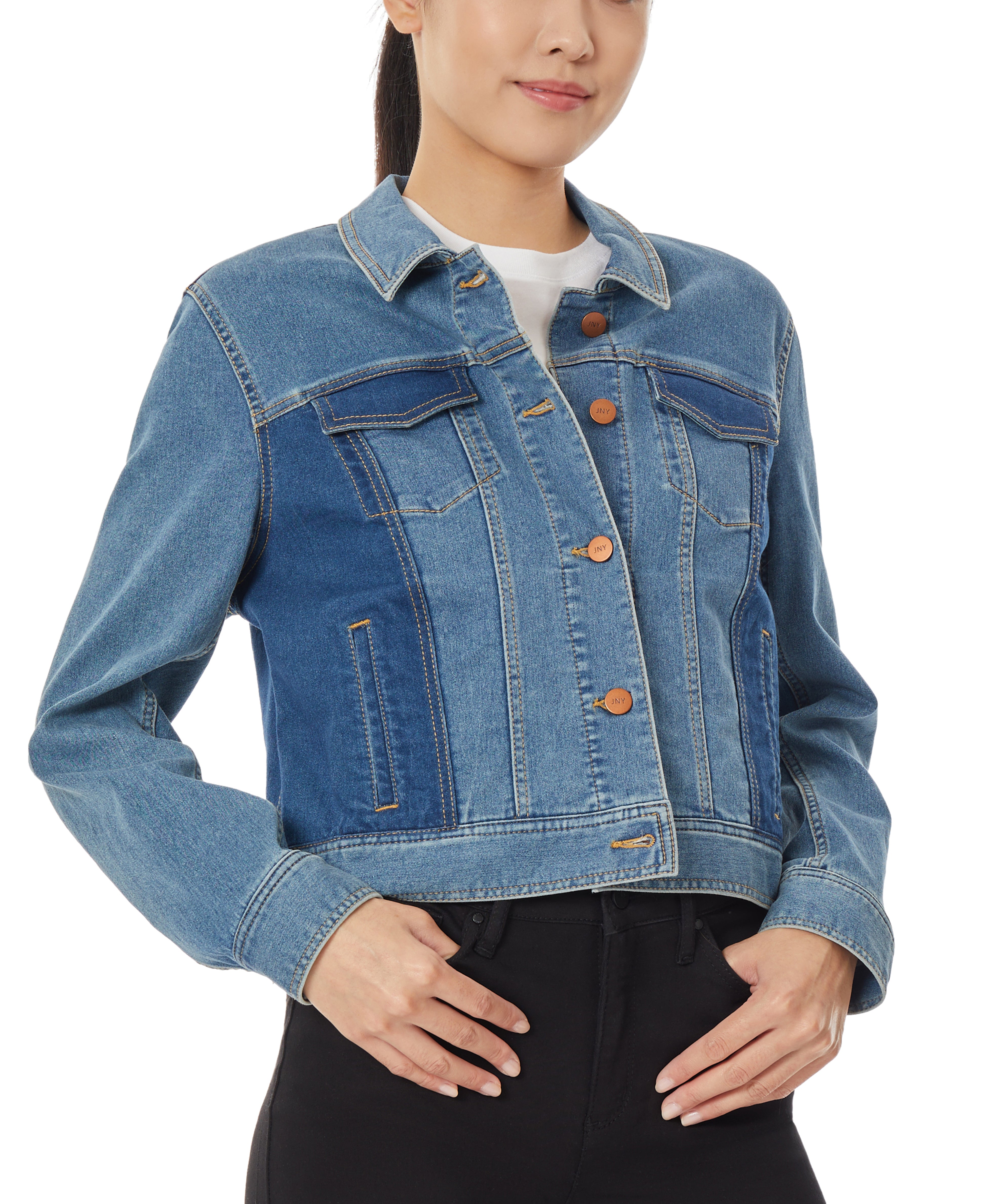  Jones New York Colorblock Denim Jacket with 2 Front Pockets - Dreamer Wash Combo - Bonton