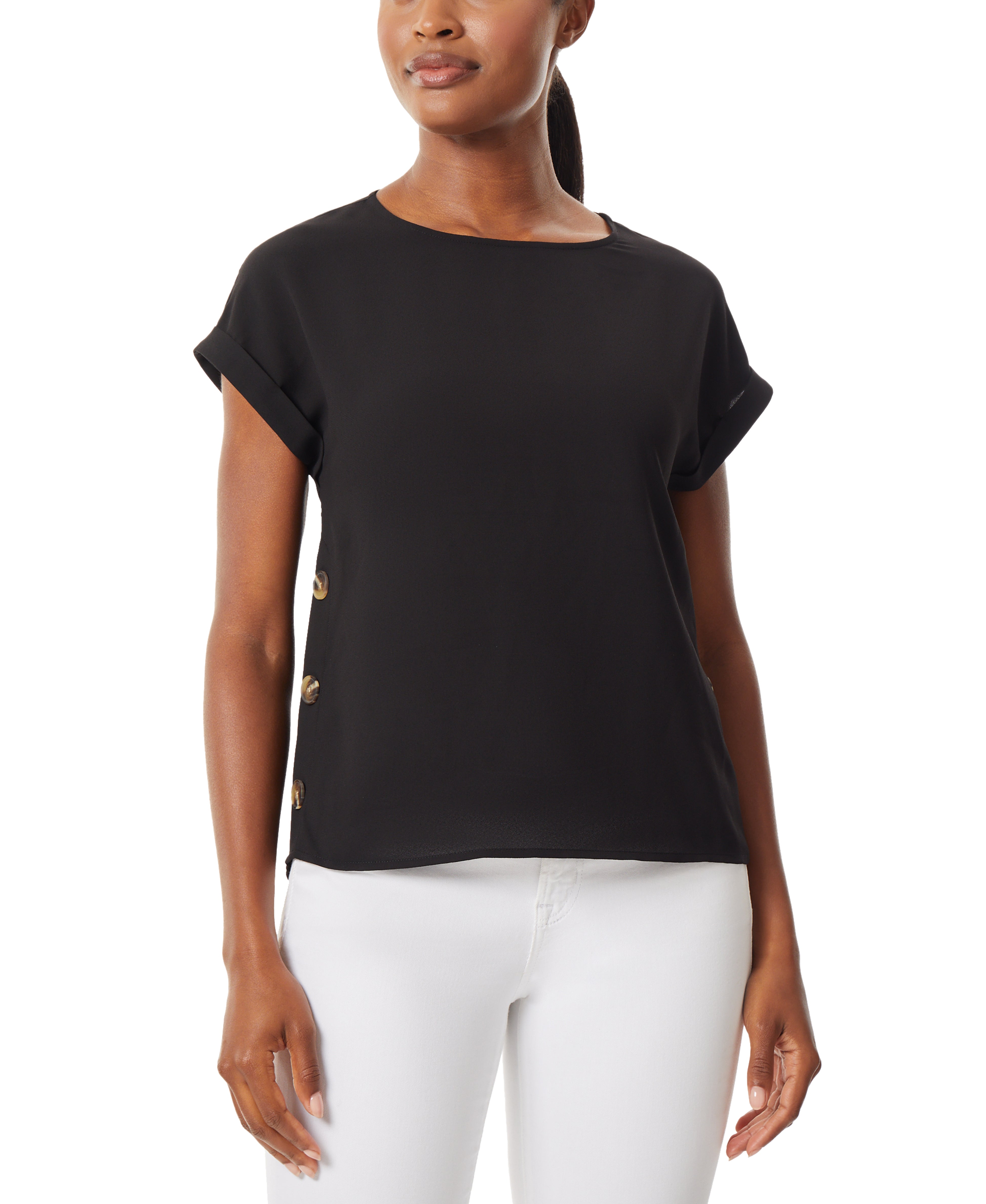  Jones New York Jones Black Short Sleeve Button Detail Blouse - Jones Black - Bonton