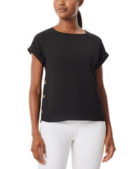 Jones Black Short Sleeve Button Detail Blouse