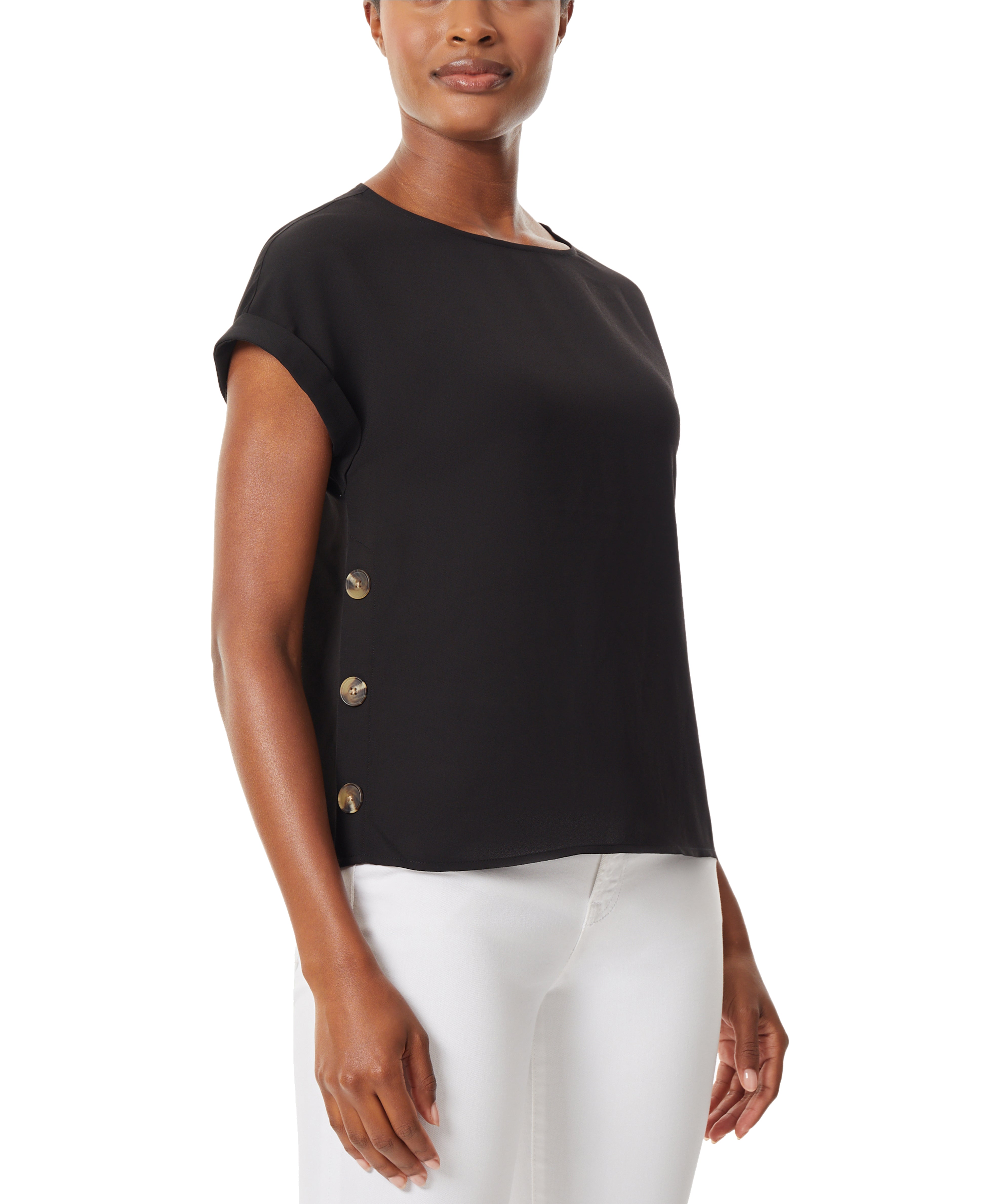  Jones New York Jones Black Short Sleeve Button Detail Blouse - Jones Black - Bonton