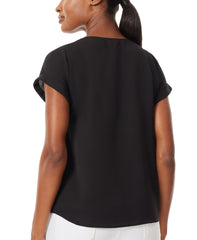 Jones Black Short Sleeve Button Detail Blouse