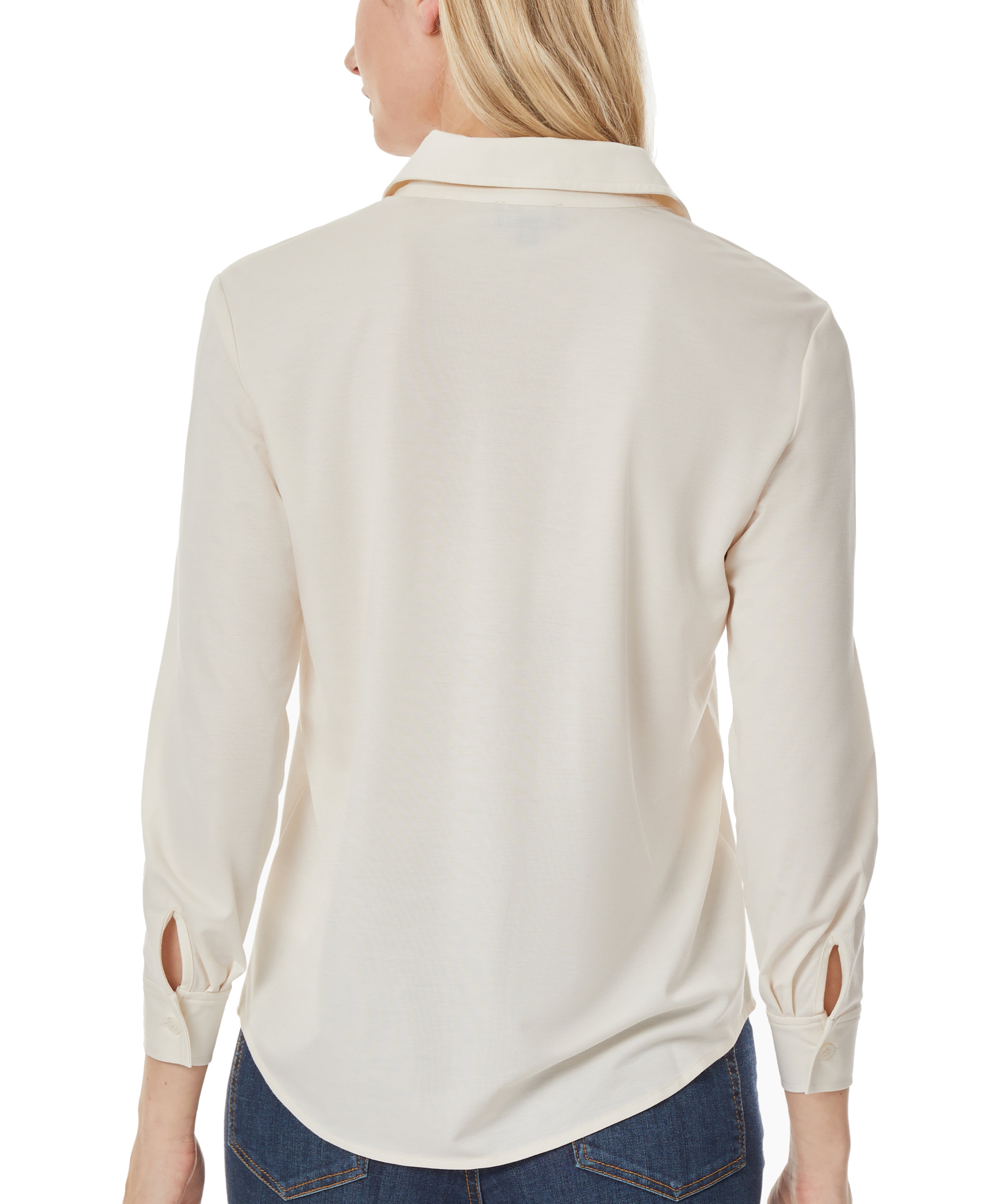  Jones New York Knit Button Down Long Sleeve Blouse - Jones White - Bonton