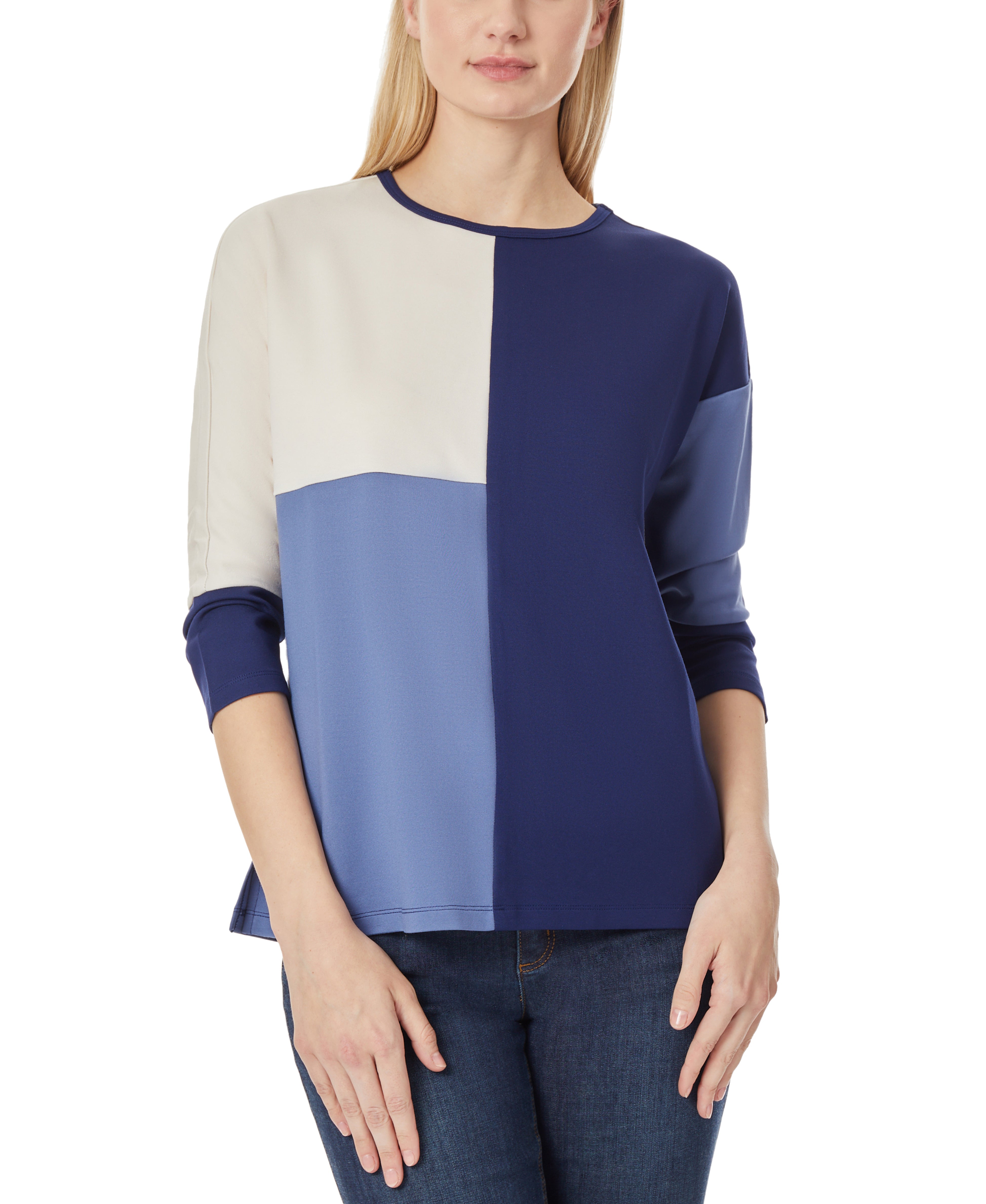  Jones New York Colorblocked 3/4 Dolman Sleeve Pullover - Collection Navy Combo - Bonton