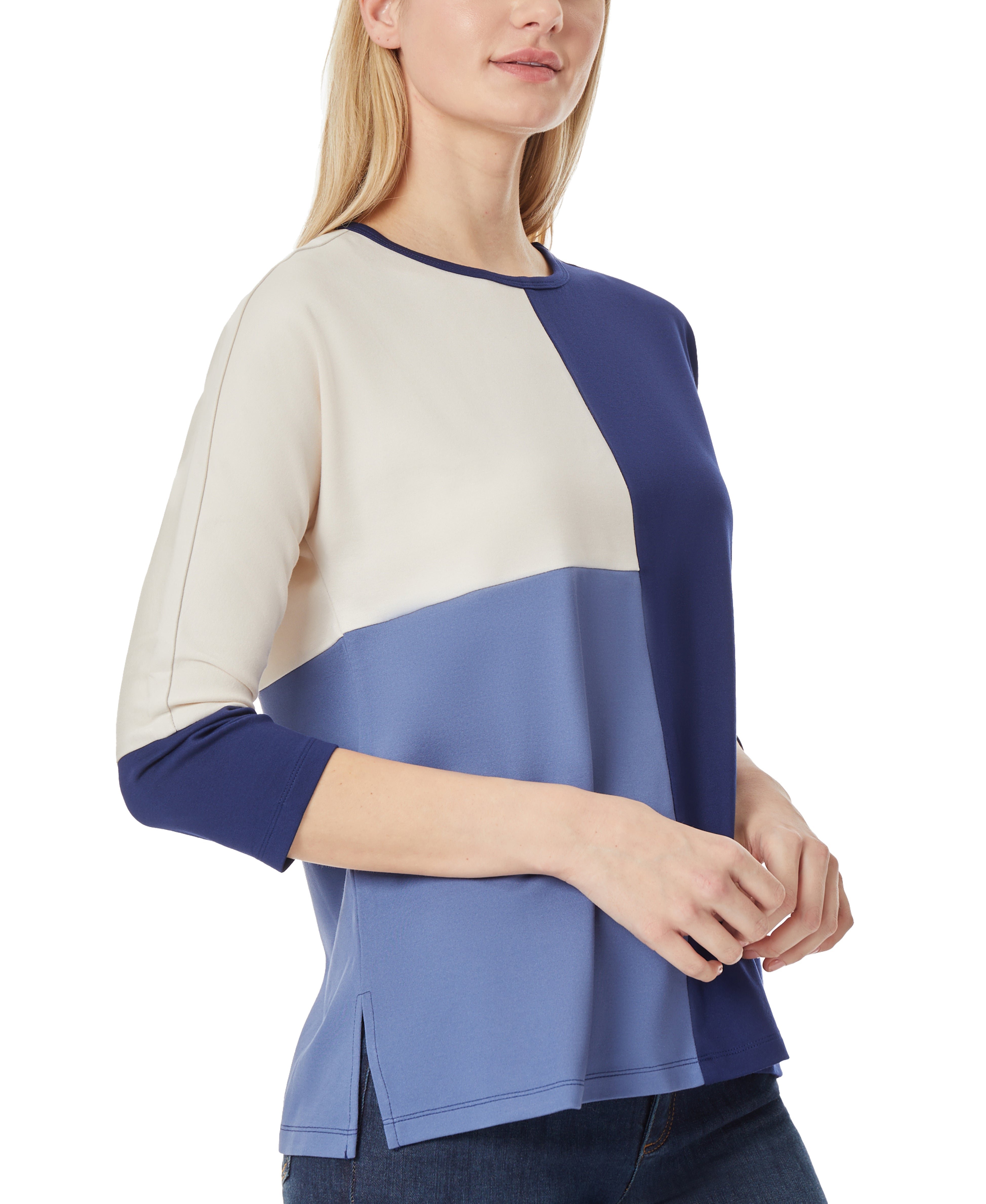  Jones New York Colorblocked 3/4 Dolman Sleeve Pullover - Collection Navy Combo - Bonton