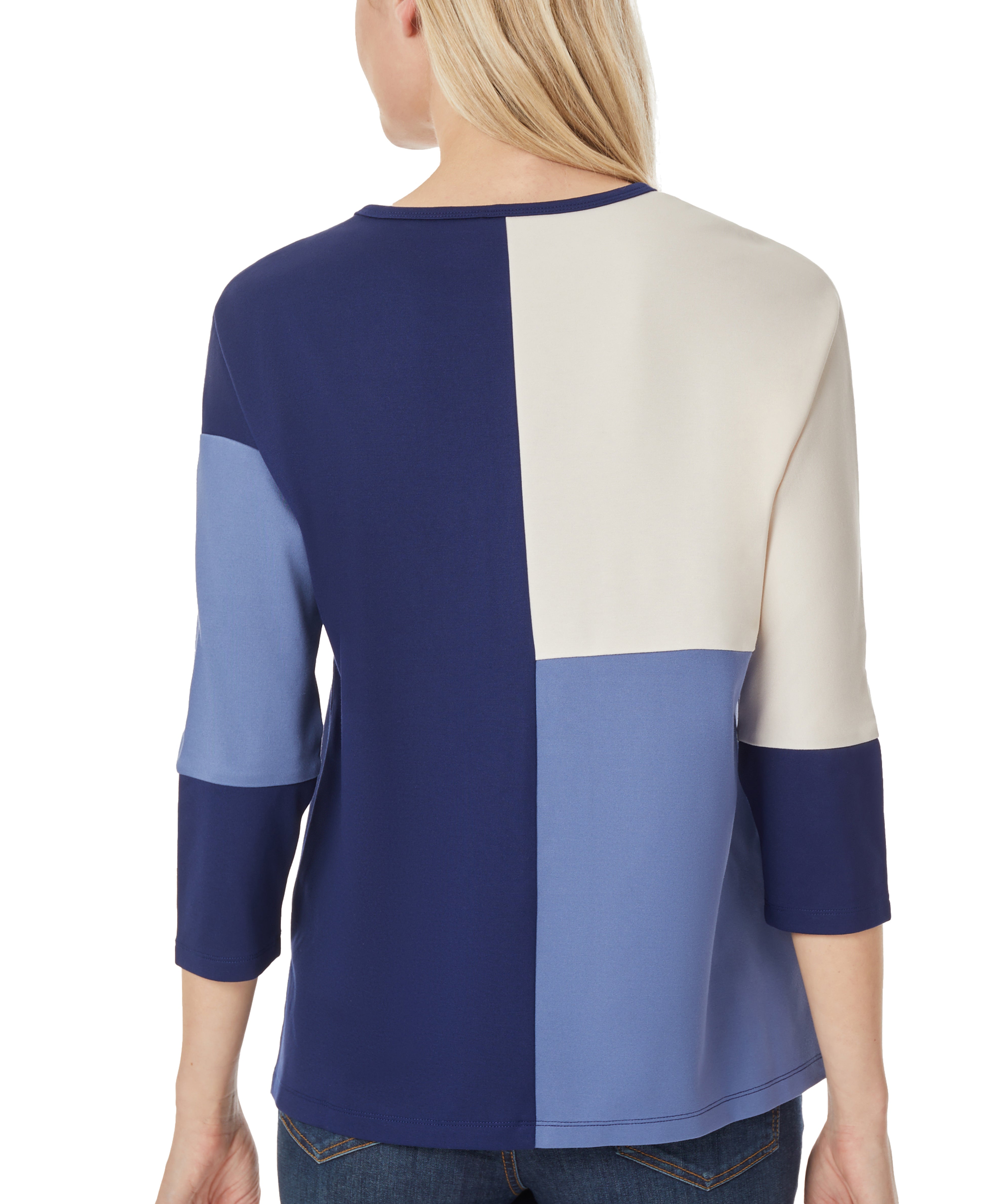  Jones New York Colorblocked 3/4 Dolman Sleeve Pullover - Collection Navy Combo - Bonton