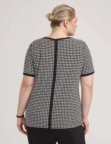 Pearly Dot Print ITY Button Back Top