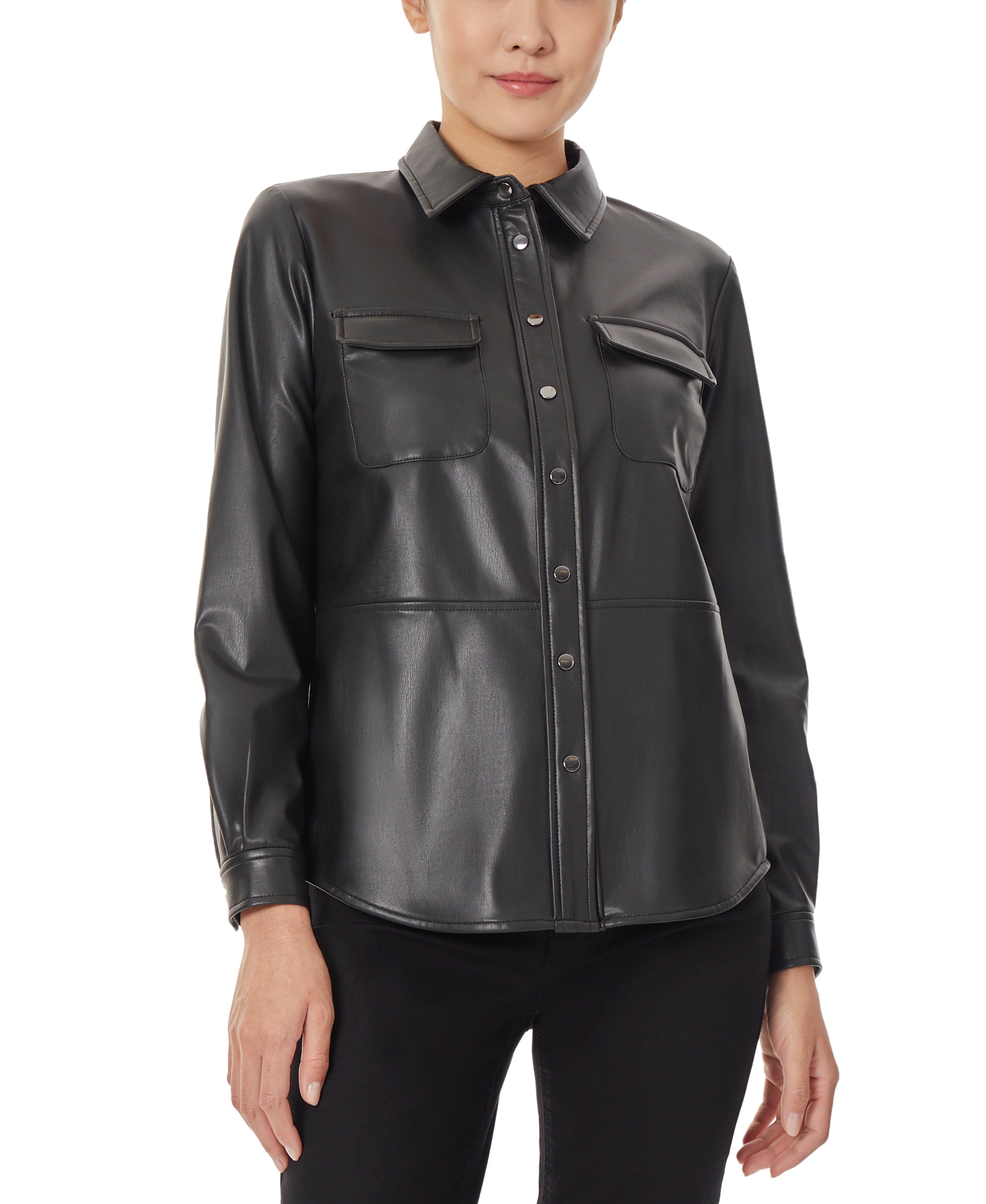  Jones New York Faux Leather Utility Blouse - Jones Black - Bonton