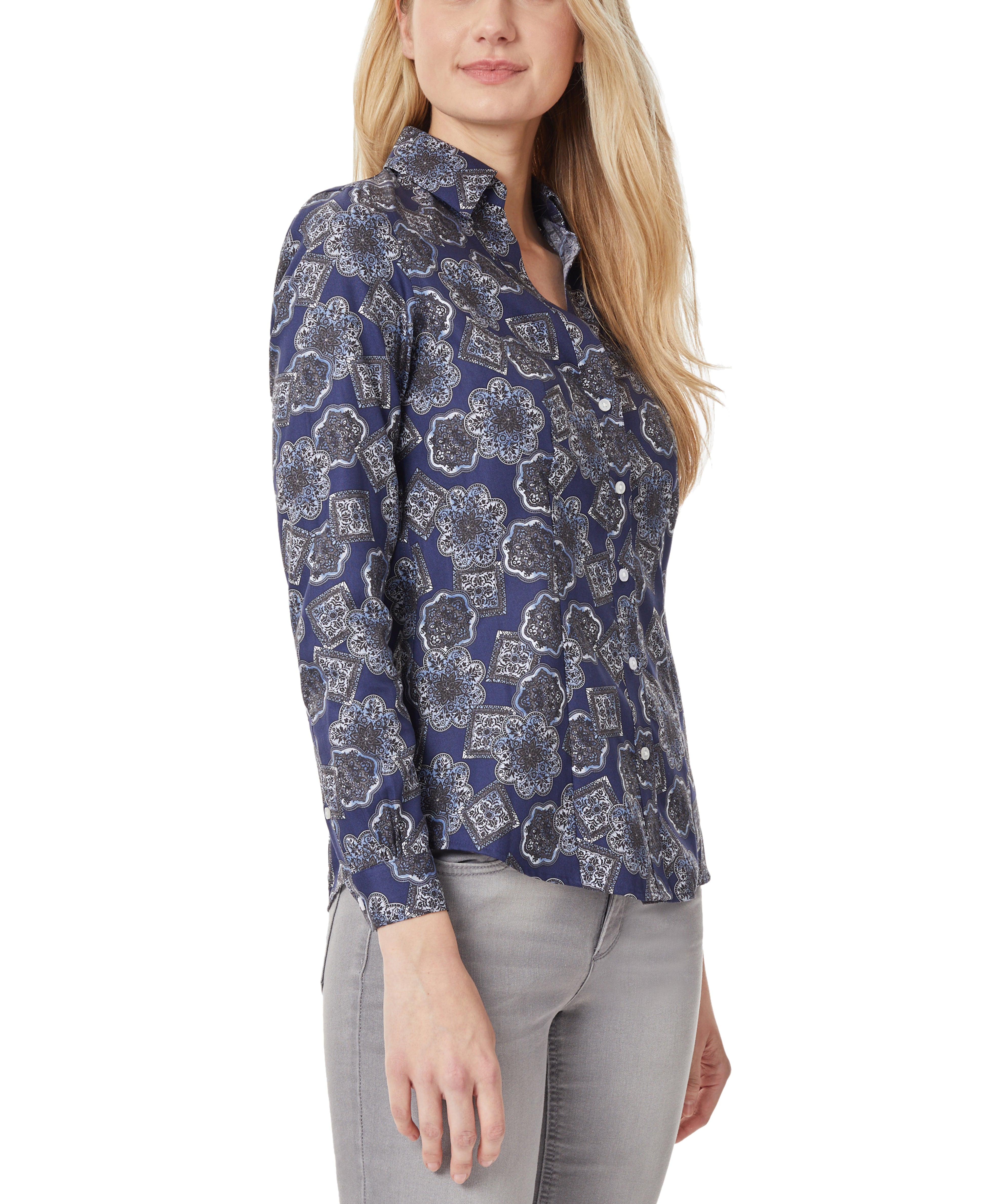  Jones New York Button Down Navy Blouse - Collection Navy Combo - Bonton