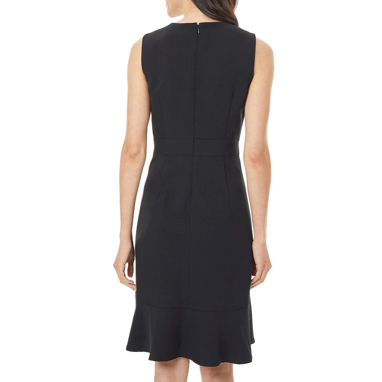  Kasper Button Front Ruffle Hem Sheath - Black - Bonton