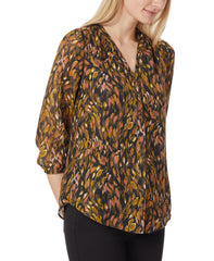 3/4 Sleeve V-Neck Pleat Front Tunic