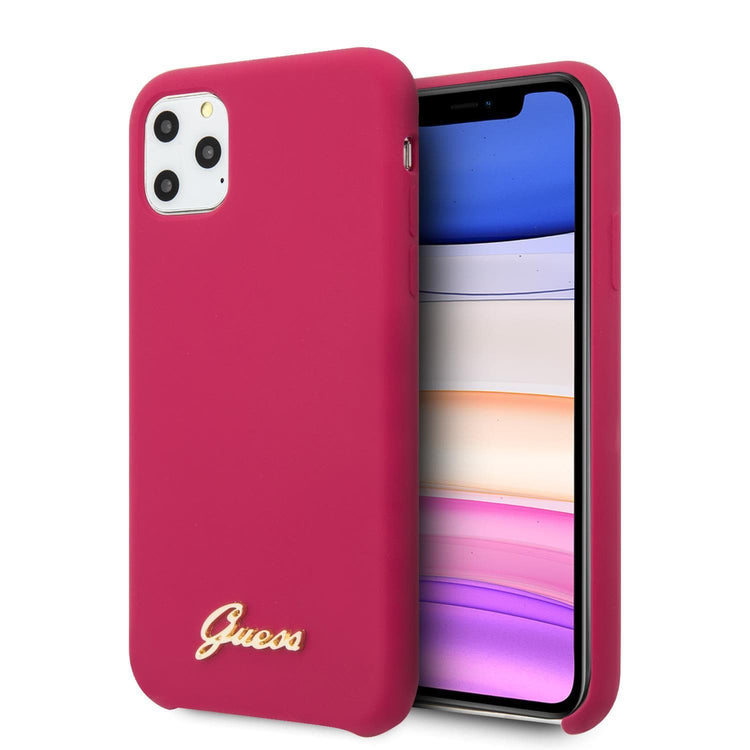 iPhone 11 Pro - Silicone Fushia Script Logo With Soft Microfiber Interior - Guess