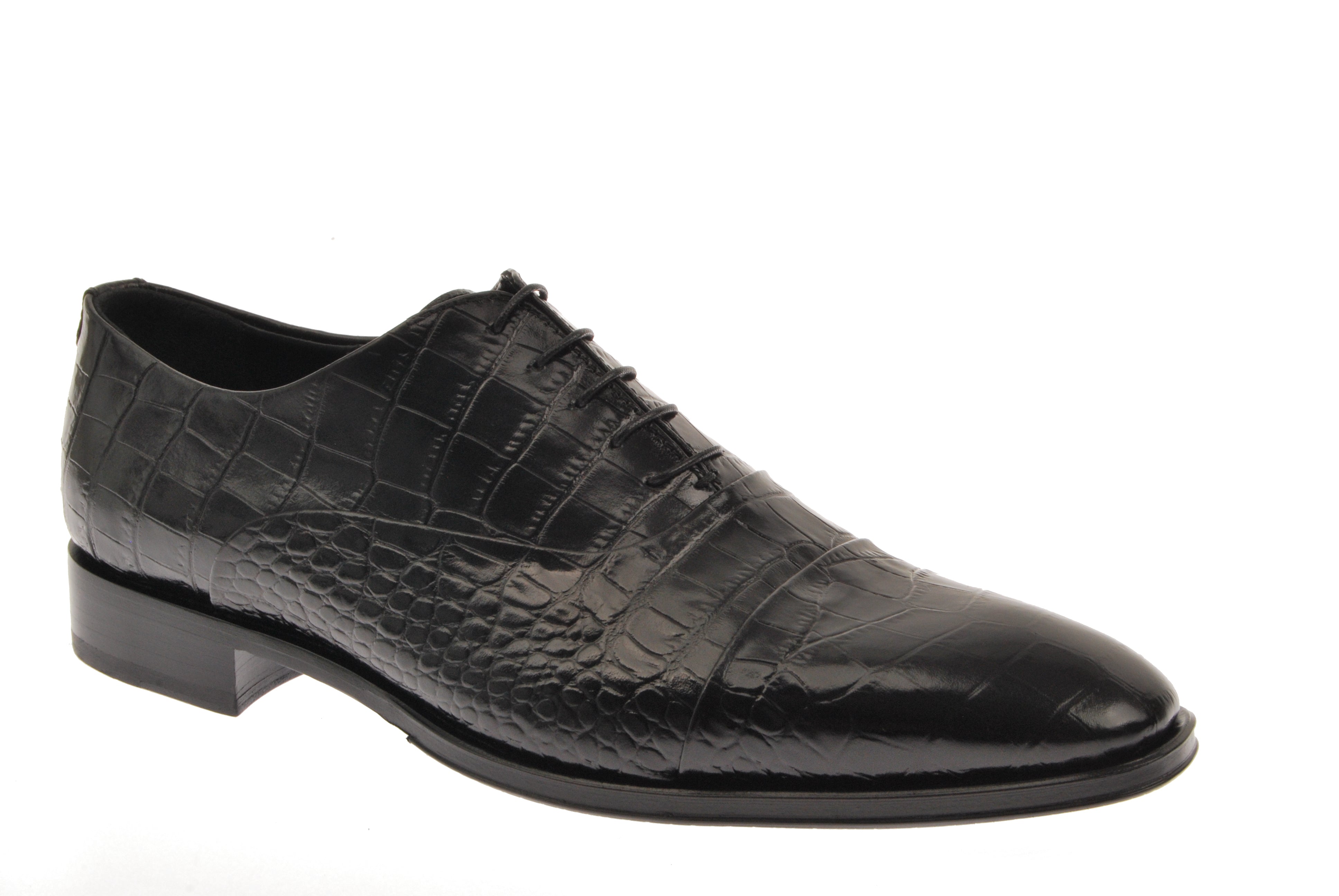  Black Crocodile Embossed Lace Up Shoe - Black Croc - Bonton