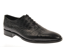 Black Crocodile Embossed Lace Up Shoe